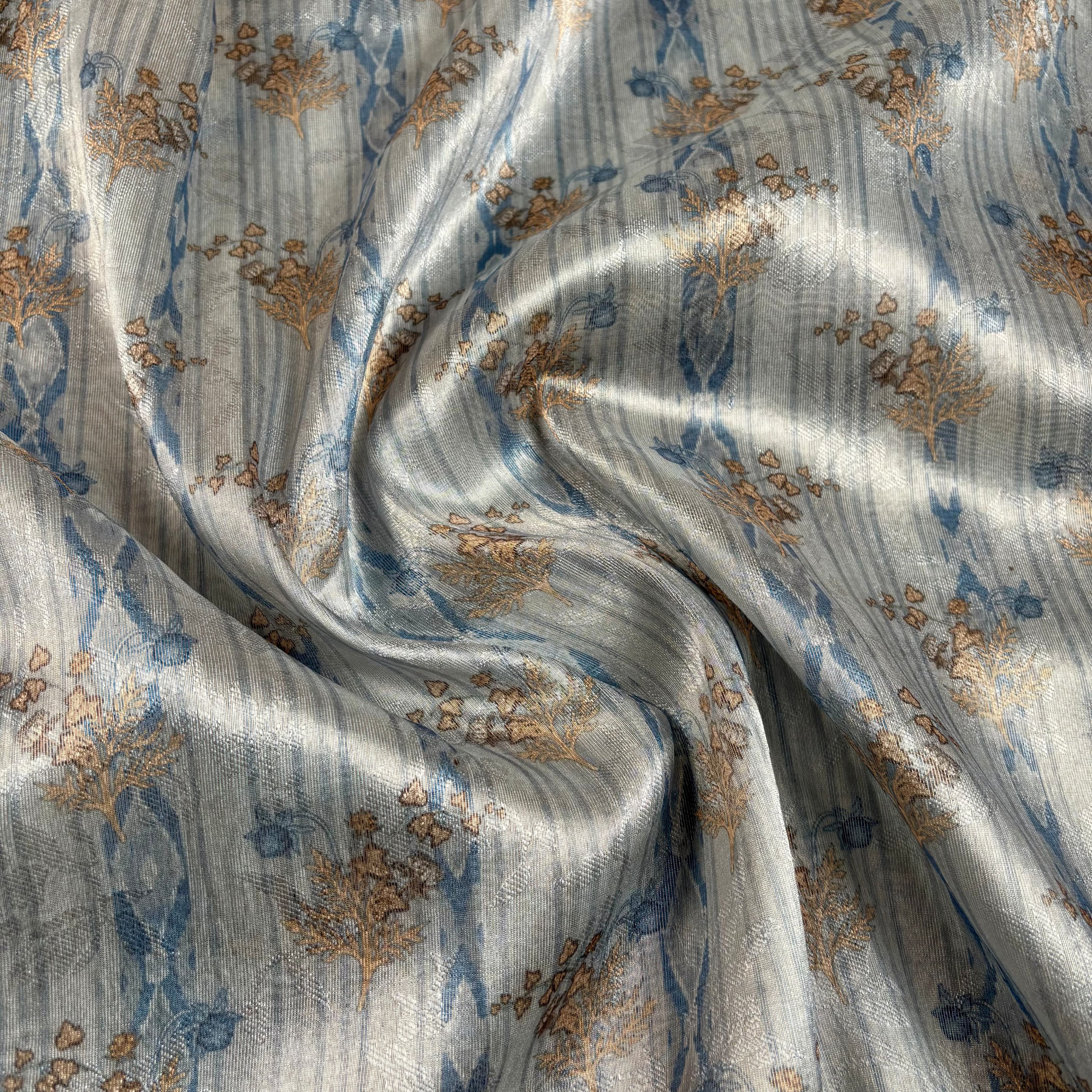 Blueish Grey Banarasi Tissue Tanchui Silk Saree