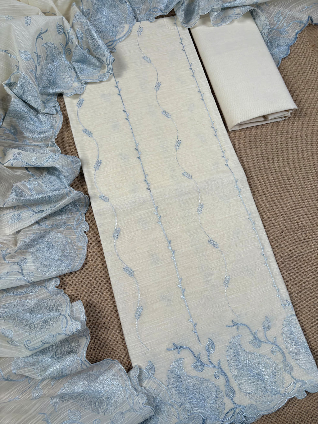 Off White Banarasi Lilen Suit