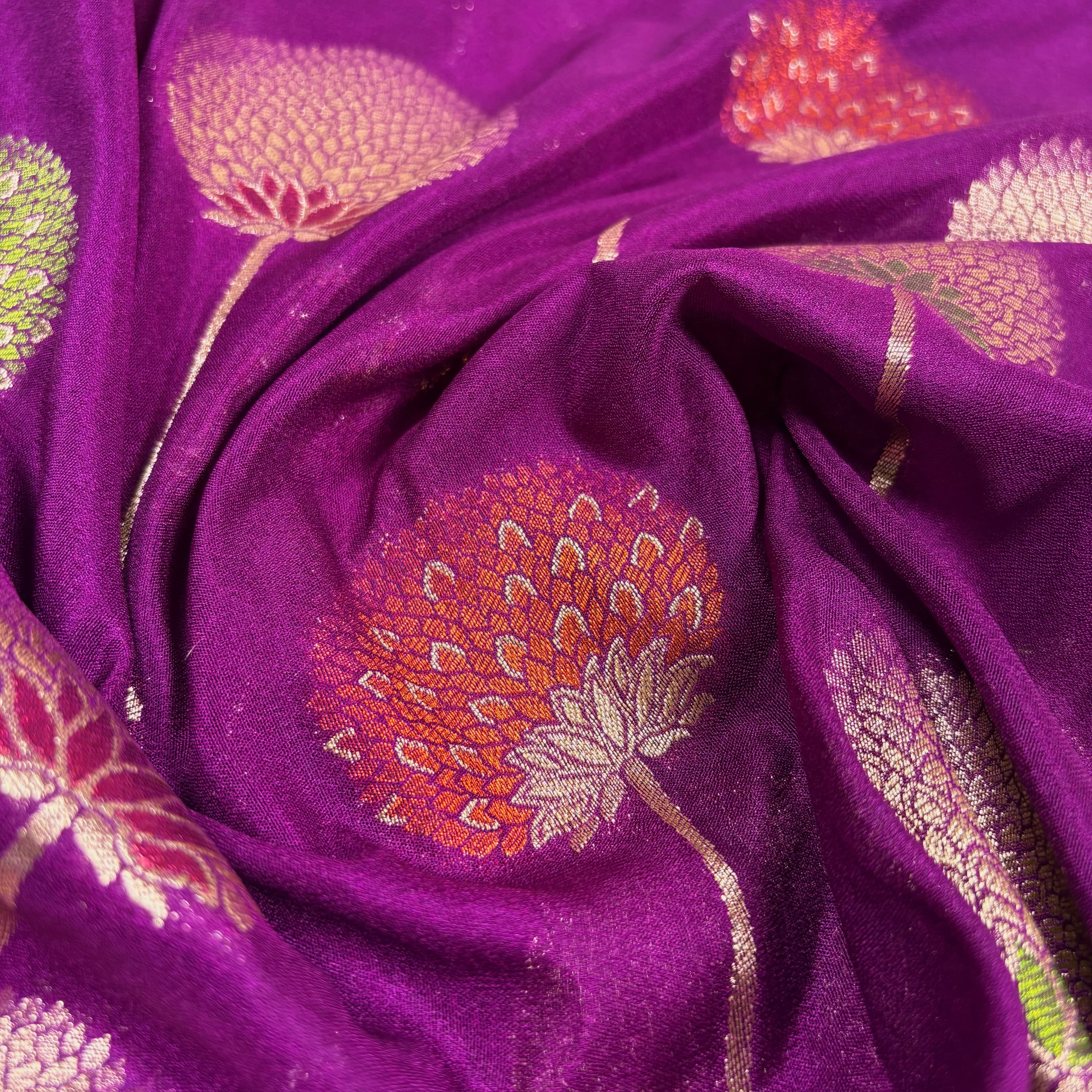 Purple Banarasi Katan Georgette Silk Saree