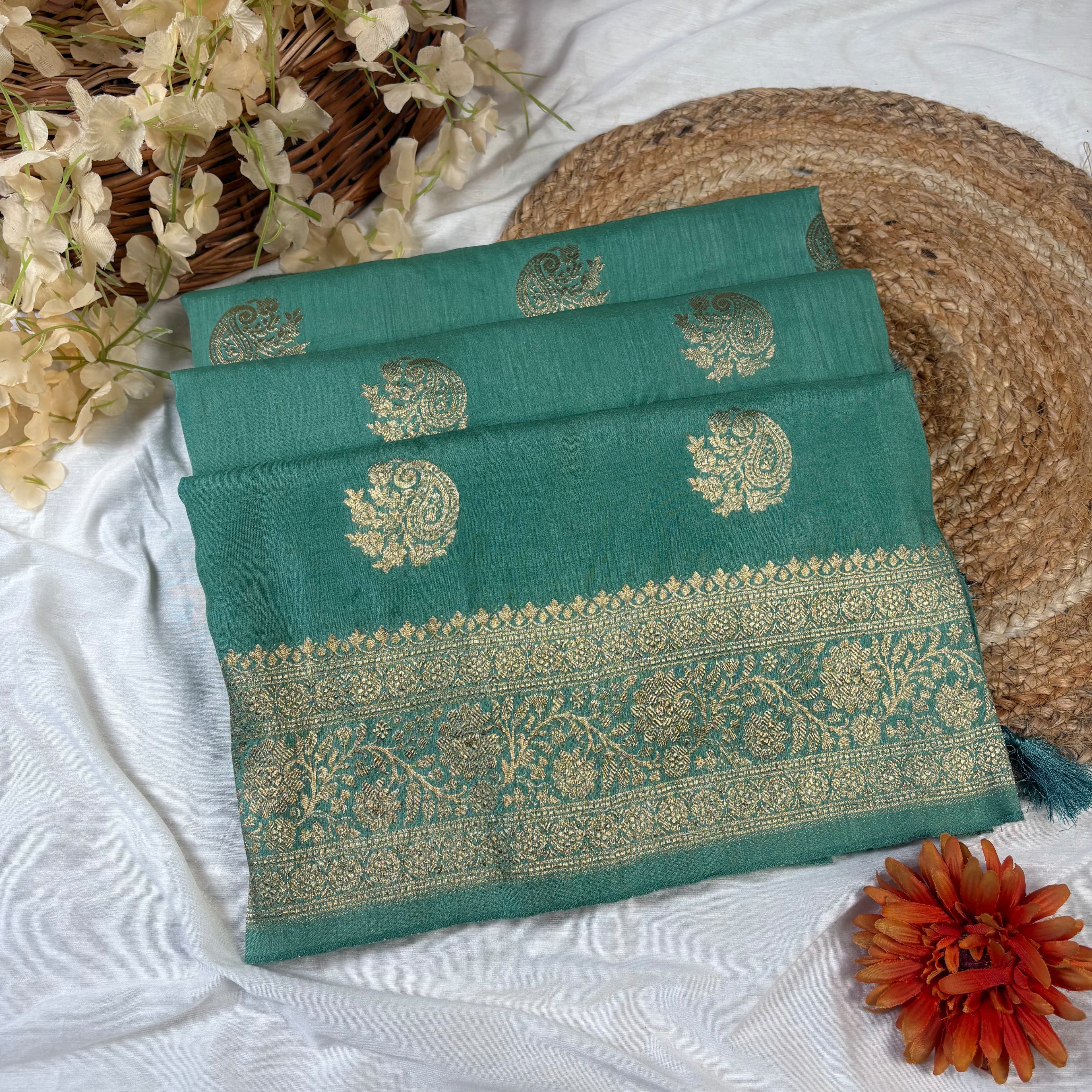 Shi Green Banarasi Mango Silk Saree