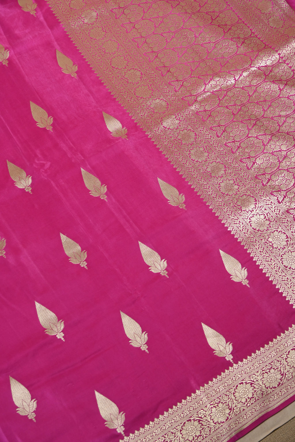Hot Pink Pure Banarasi Satin Mashru Silk Saree