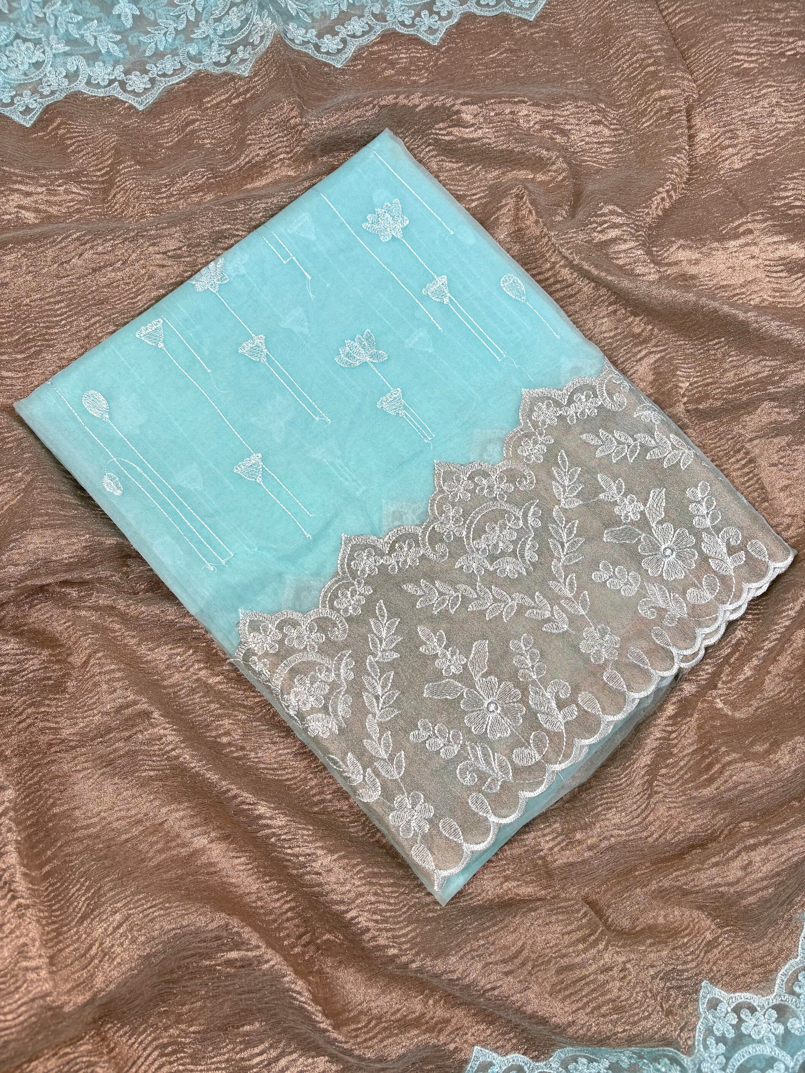 Sky Blue Banarasi Organza Tissue Silk Suit