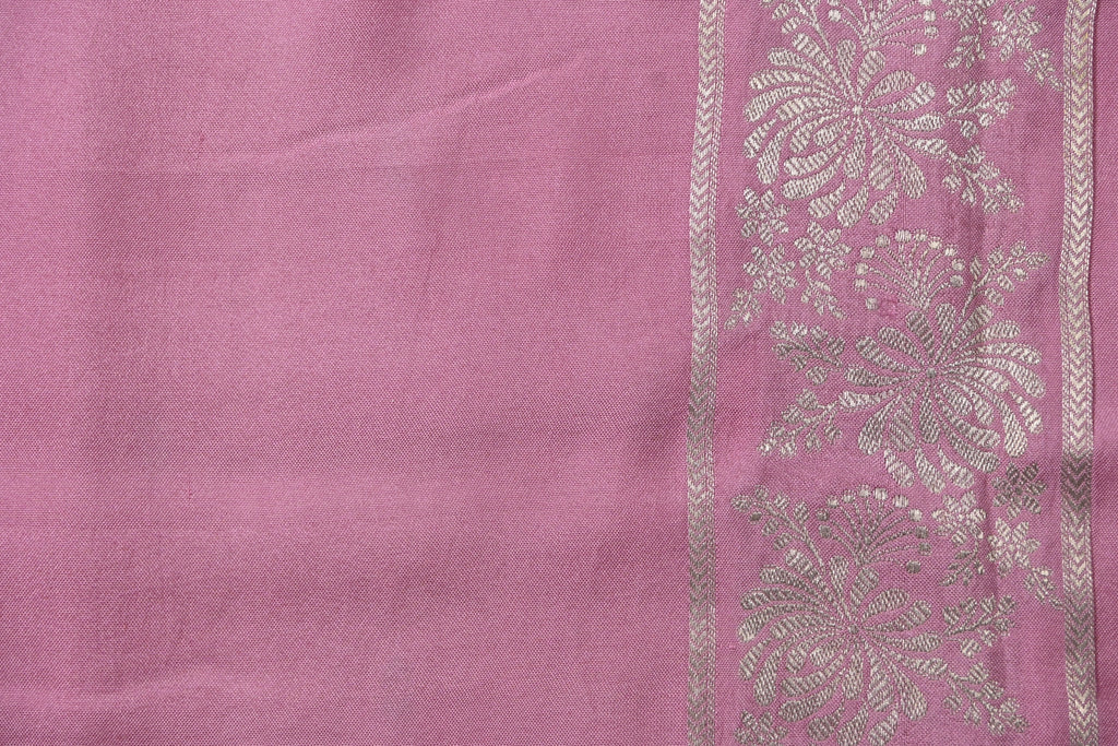 Pinkish Lilac Pure Banarasi Satin Mashru Silk Saree