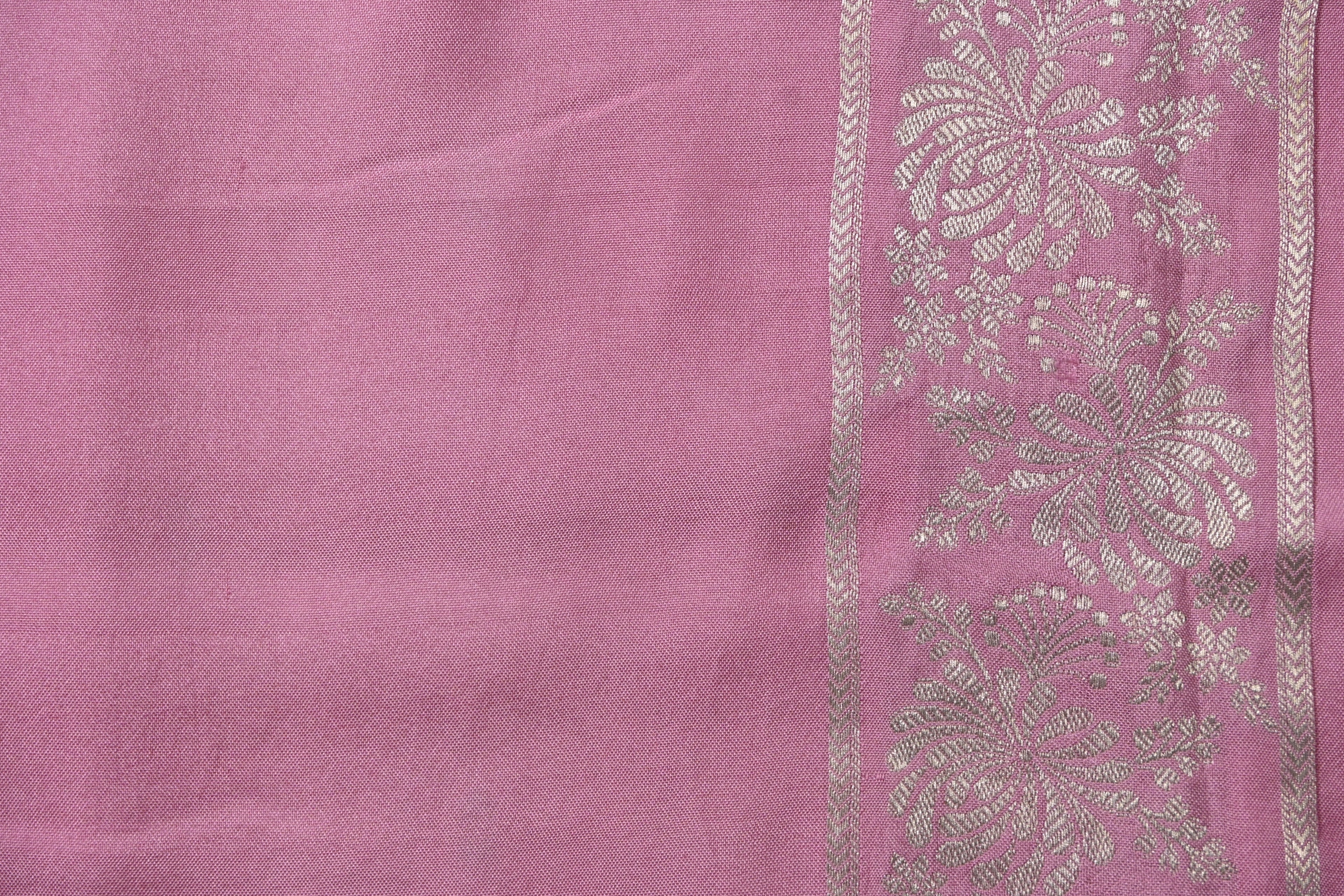 Pinkish Lilac Pure Banarasi Satin Mashru Silk Saree