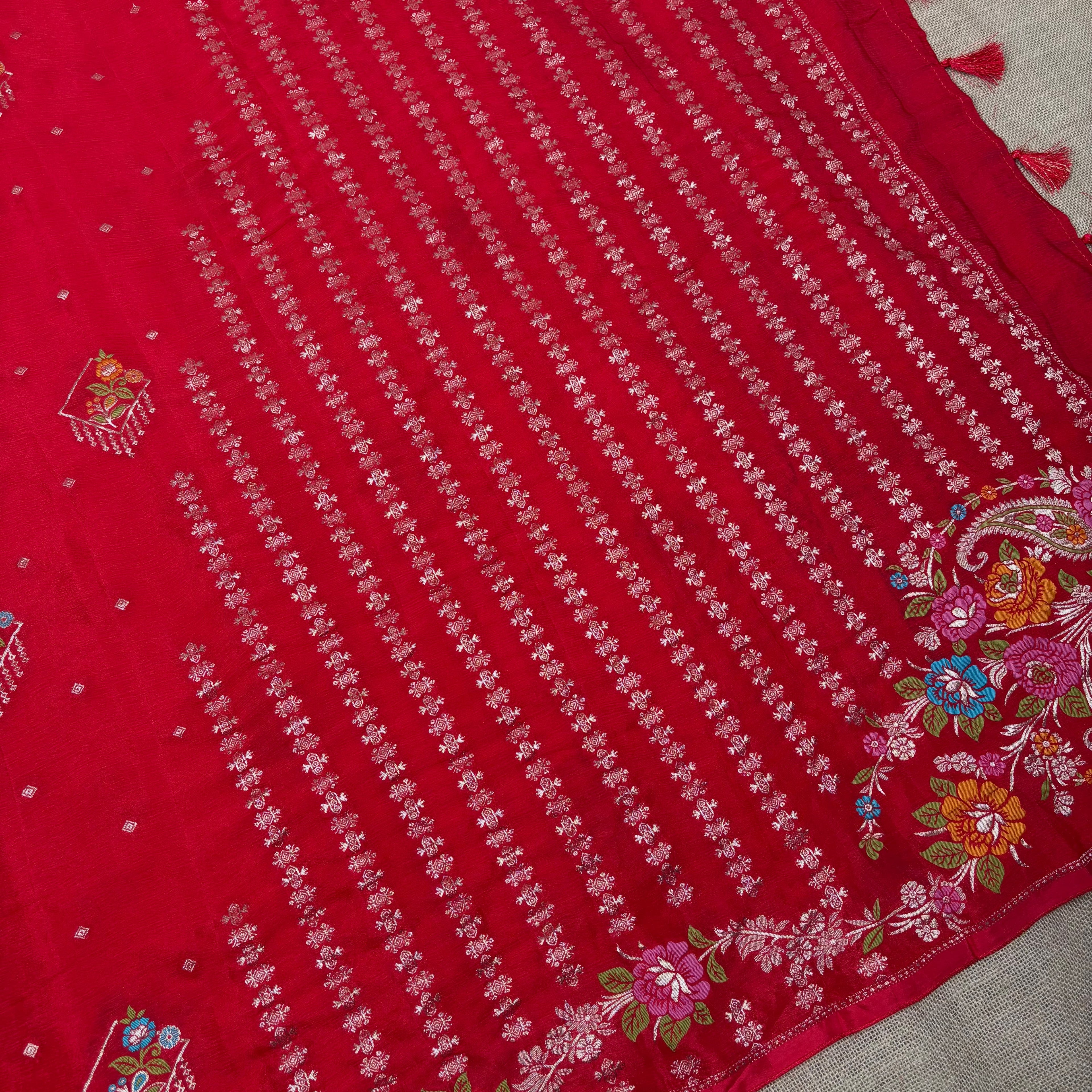 Rose Red Banarasi Chinon Georgette Saree