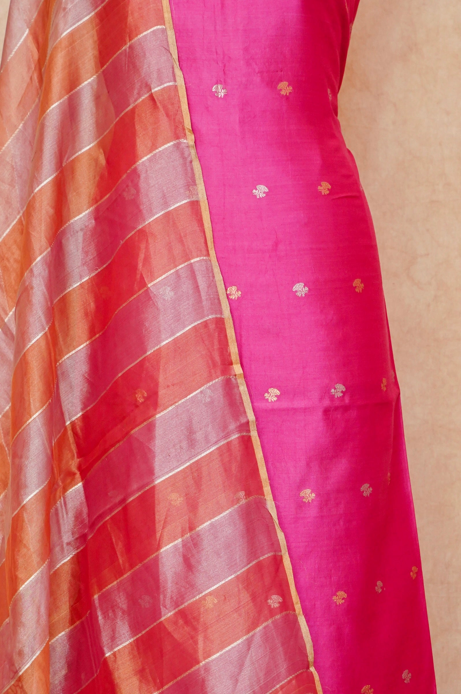 Handwoven Hot Pink Banarasi Chiniya Silk Suit
