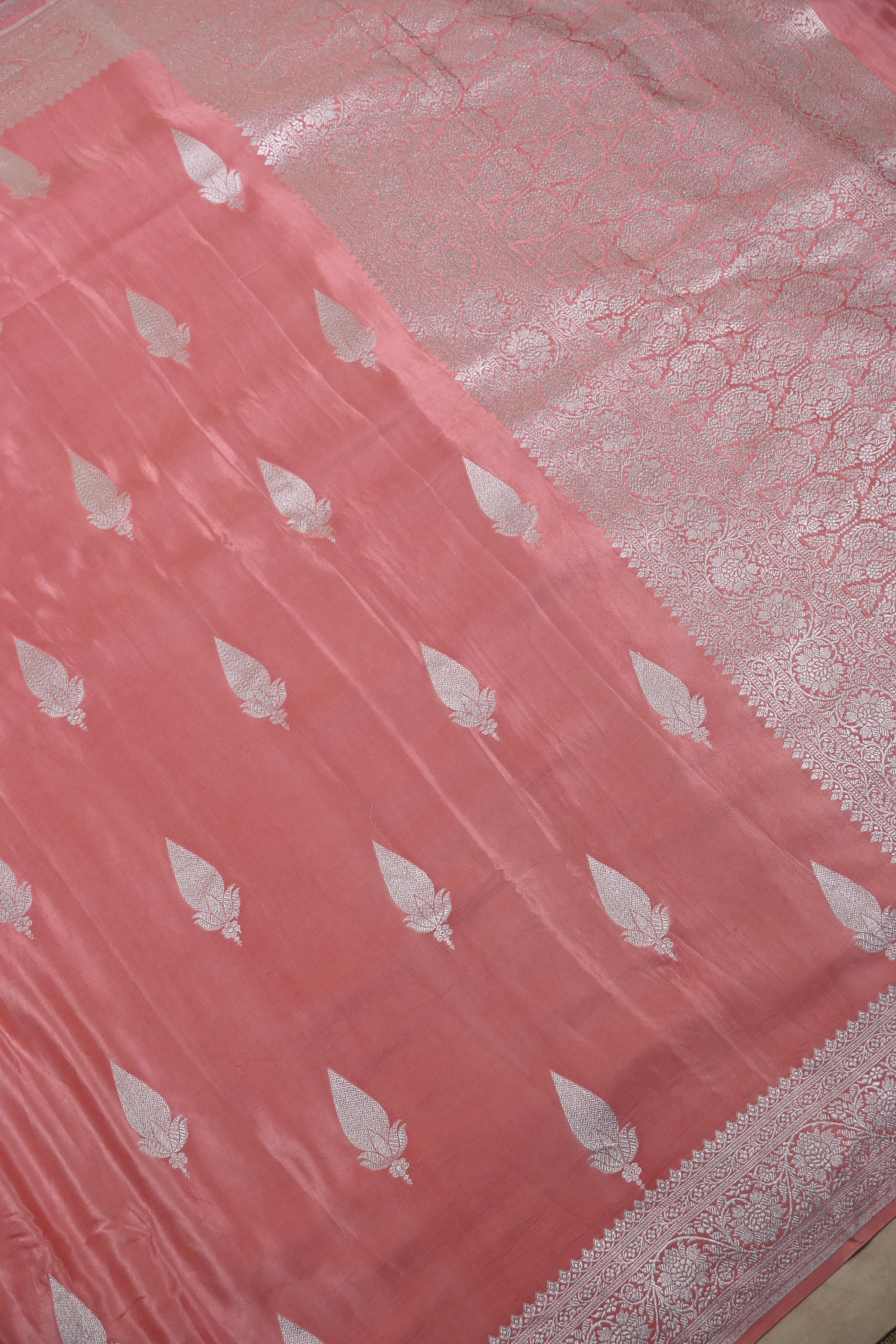 Dusty Pink Pure Banarasi Satin Mashru Silk Saree