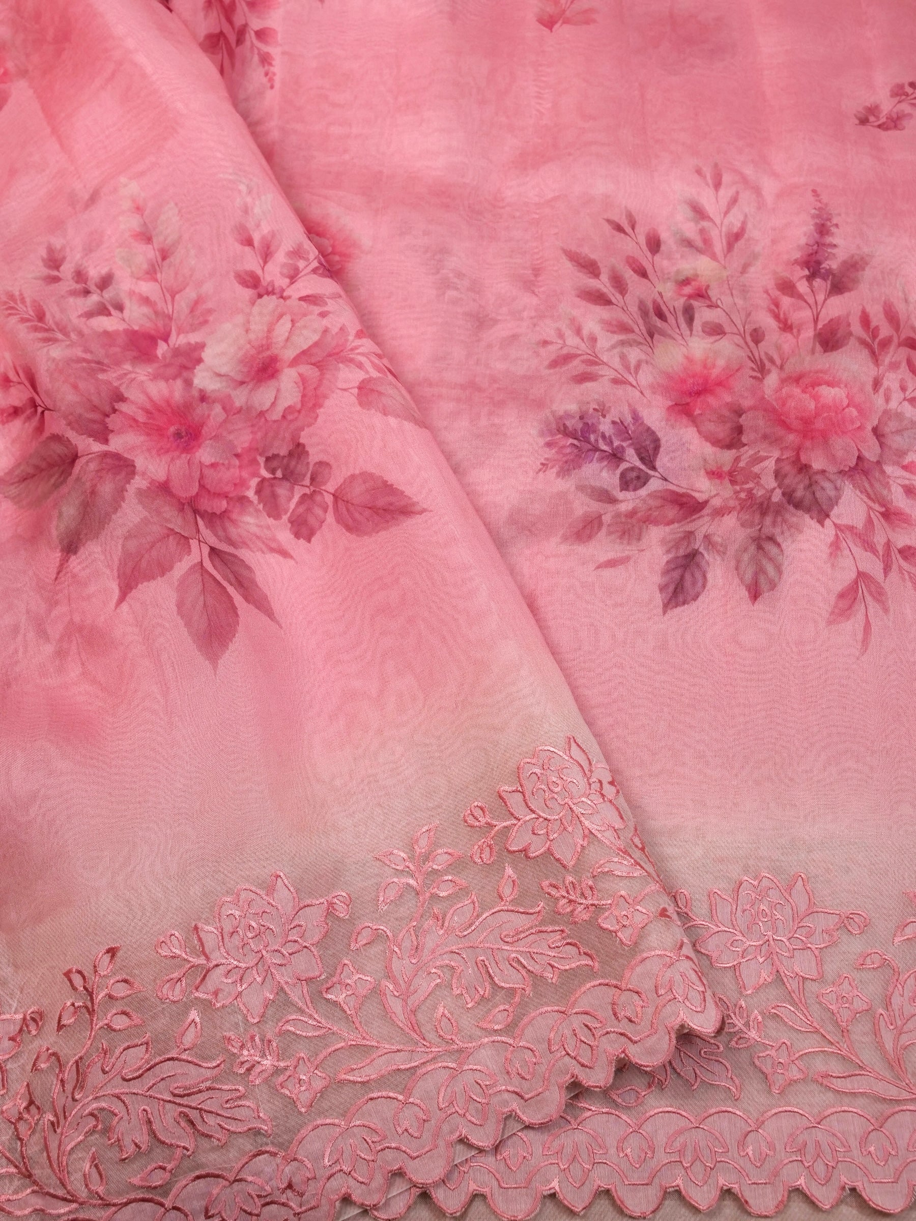 Handwoven Baby Pink Banarasi Organza Silk Saree