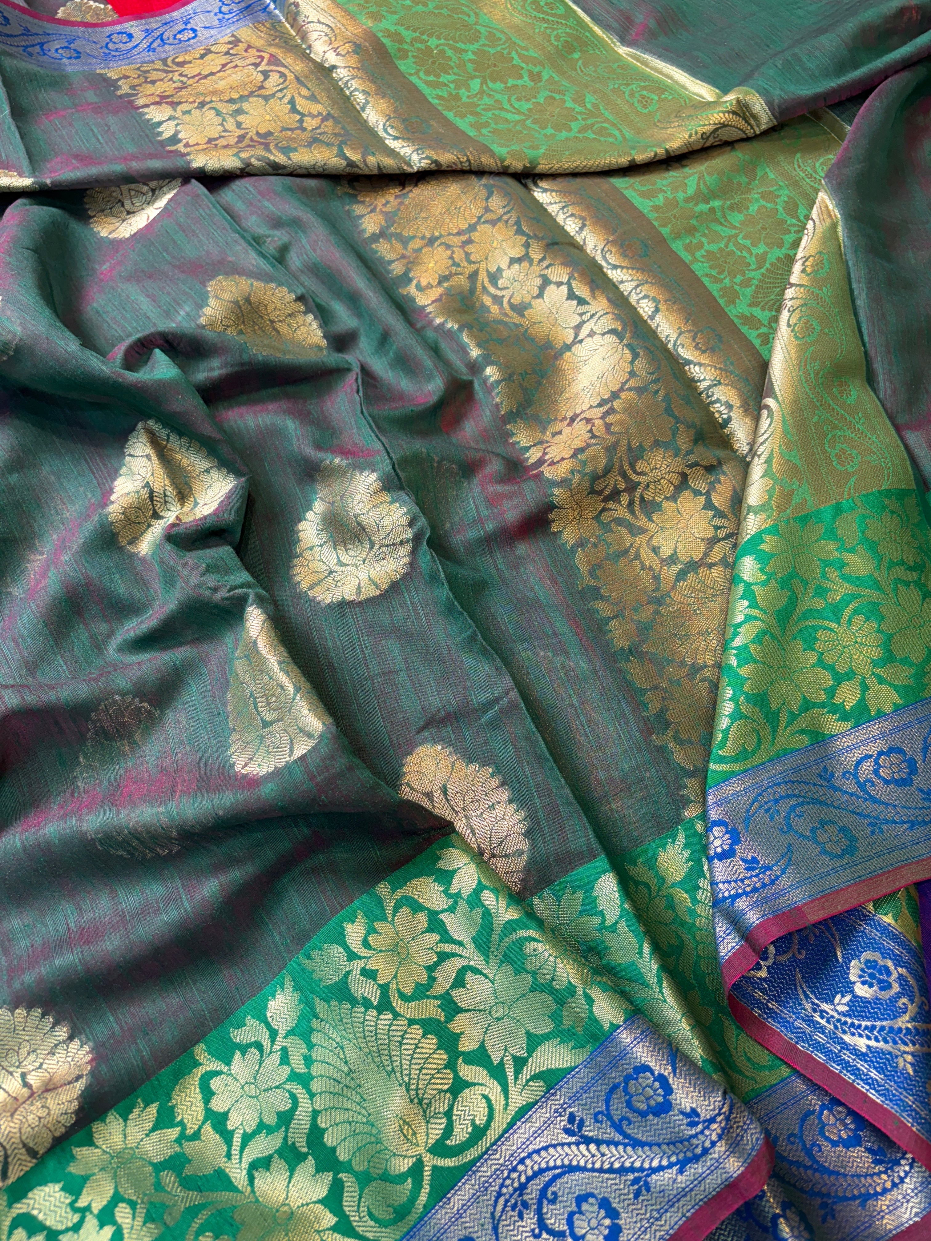 Dark Green Banarasi Mesrise Silk Saree