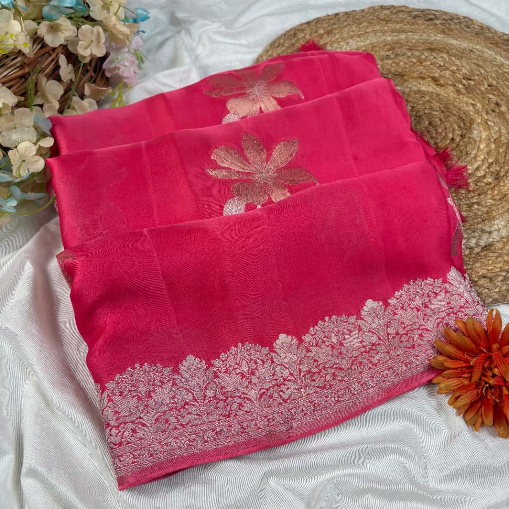 Pink Banarasi Viscose Georgette Silk Saree