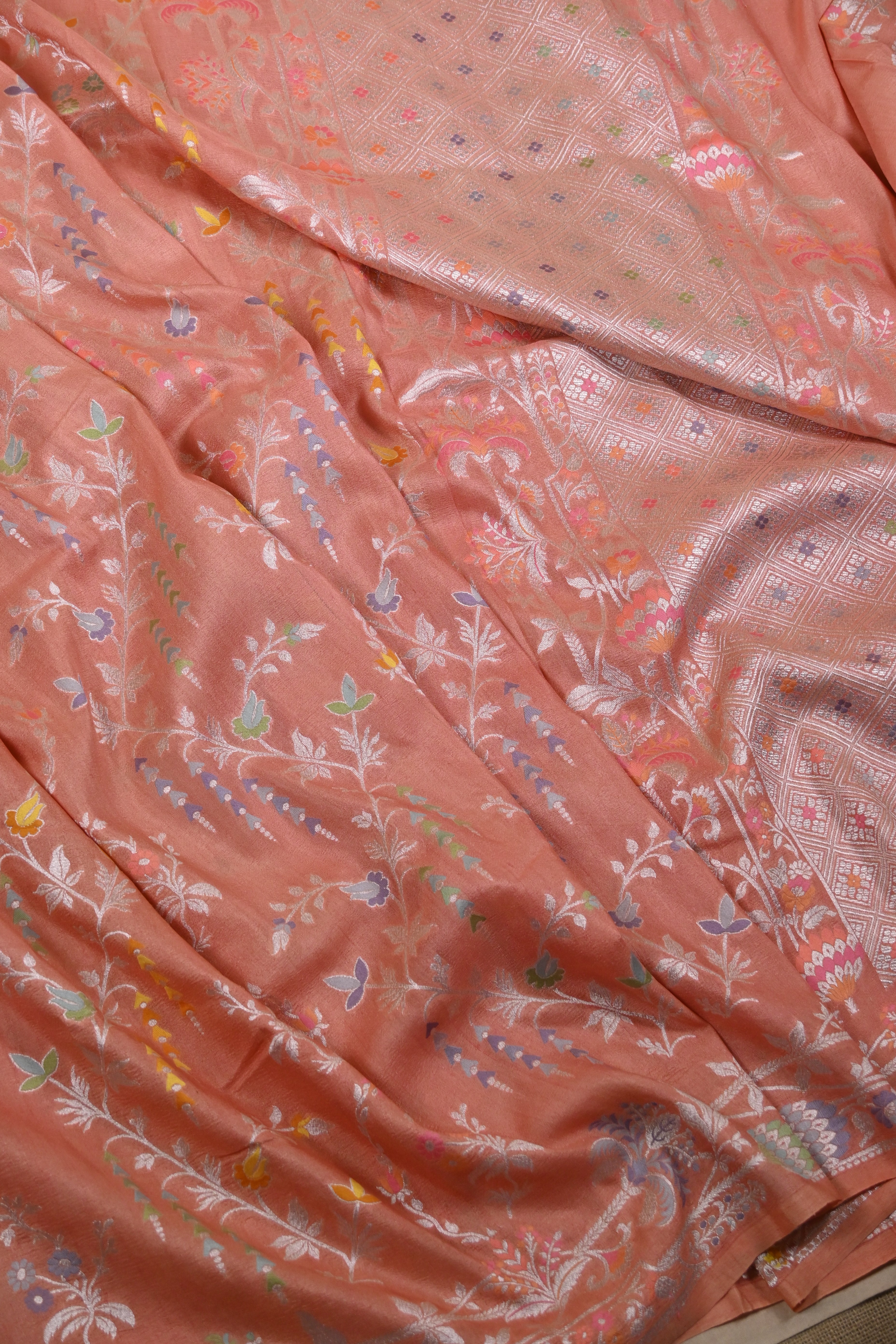 Peachy Orange Pure Banarasi Tussar Georgette Saree