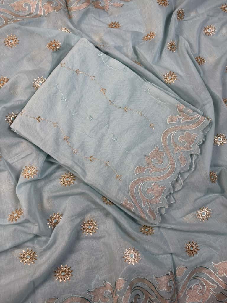 Sky Blue Banarasi Mul-Mul Suit