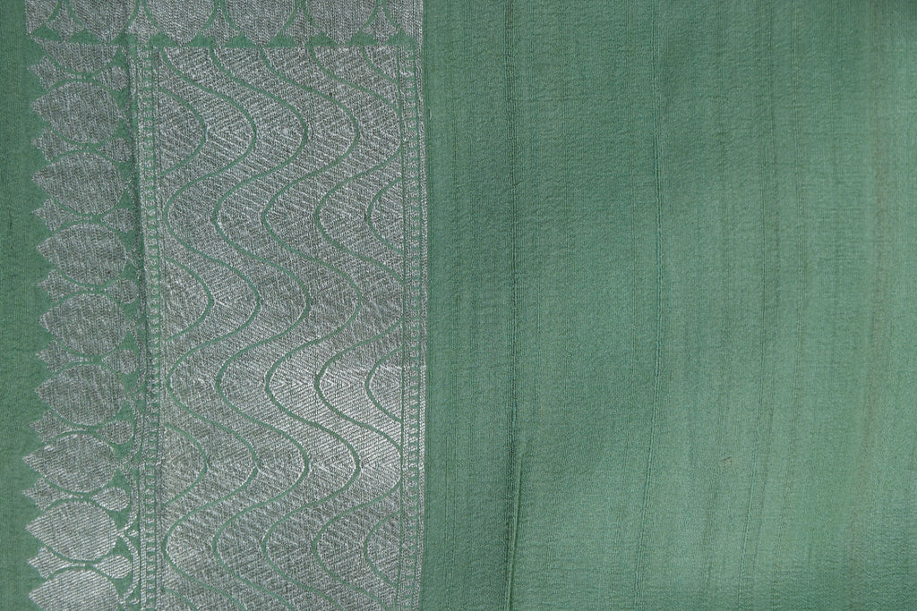 Dusty Green Pure Banarasi Tussar Georgette Saree