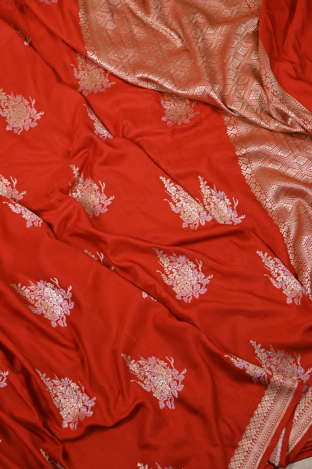 Red Pure Banarasi Satin Mashru Silk Saree