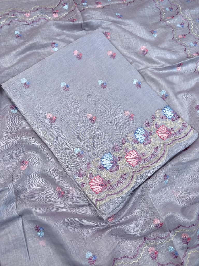 Lavender Banarasi Pure Mul-Mul Silk Suit