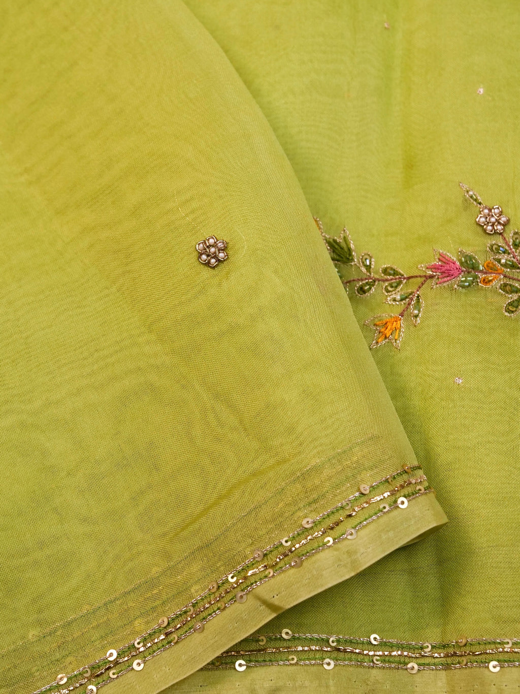 Handwoven Lime Green Banarasi Organza Silk Saree