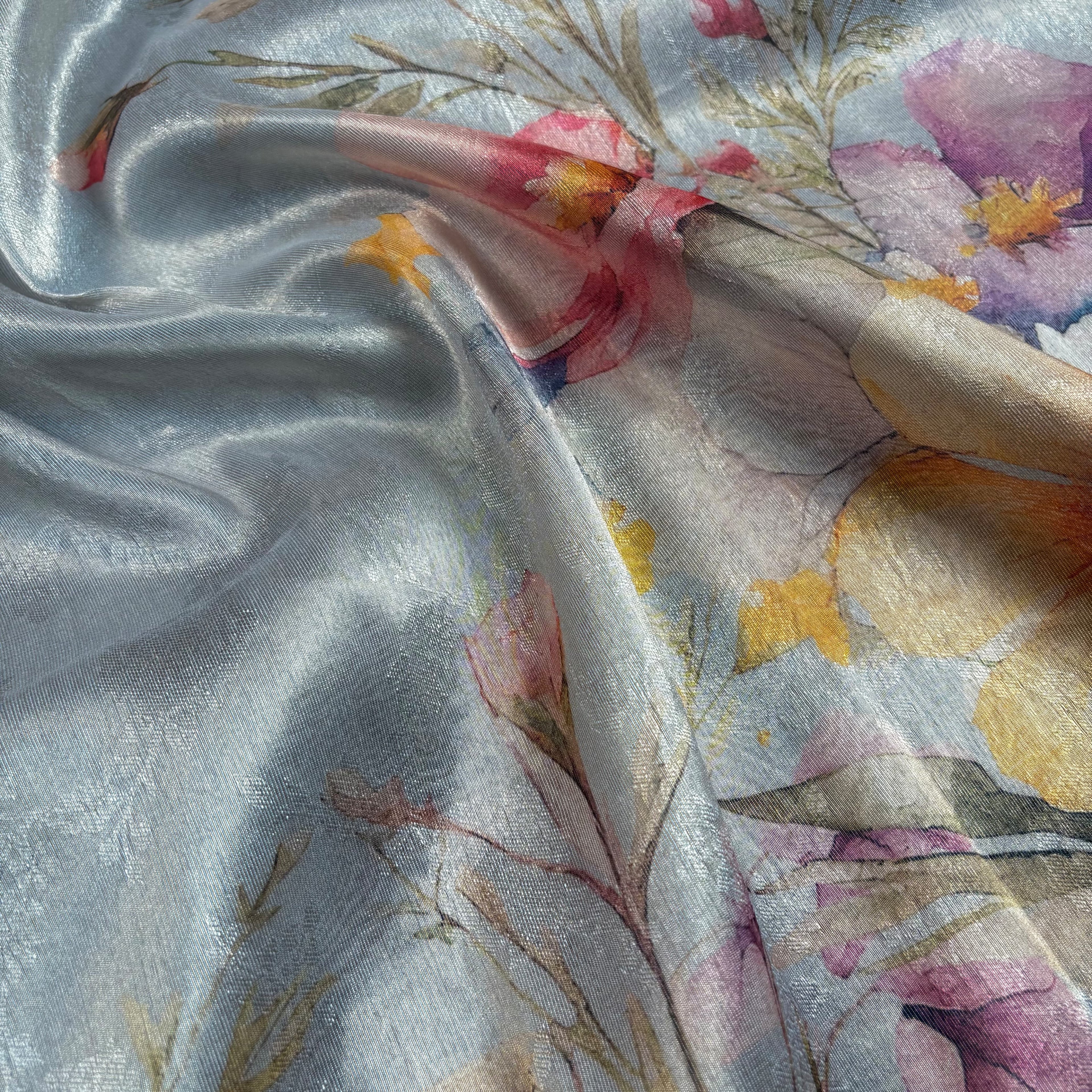 Grey Banarasi Tissue Tanchui Silk Saree