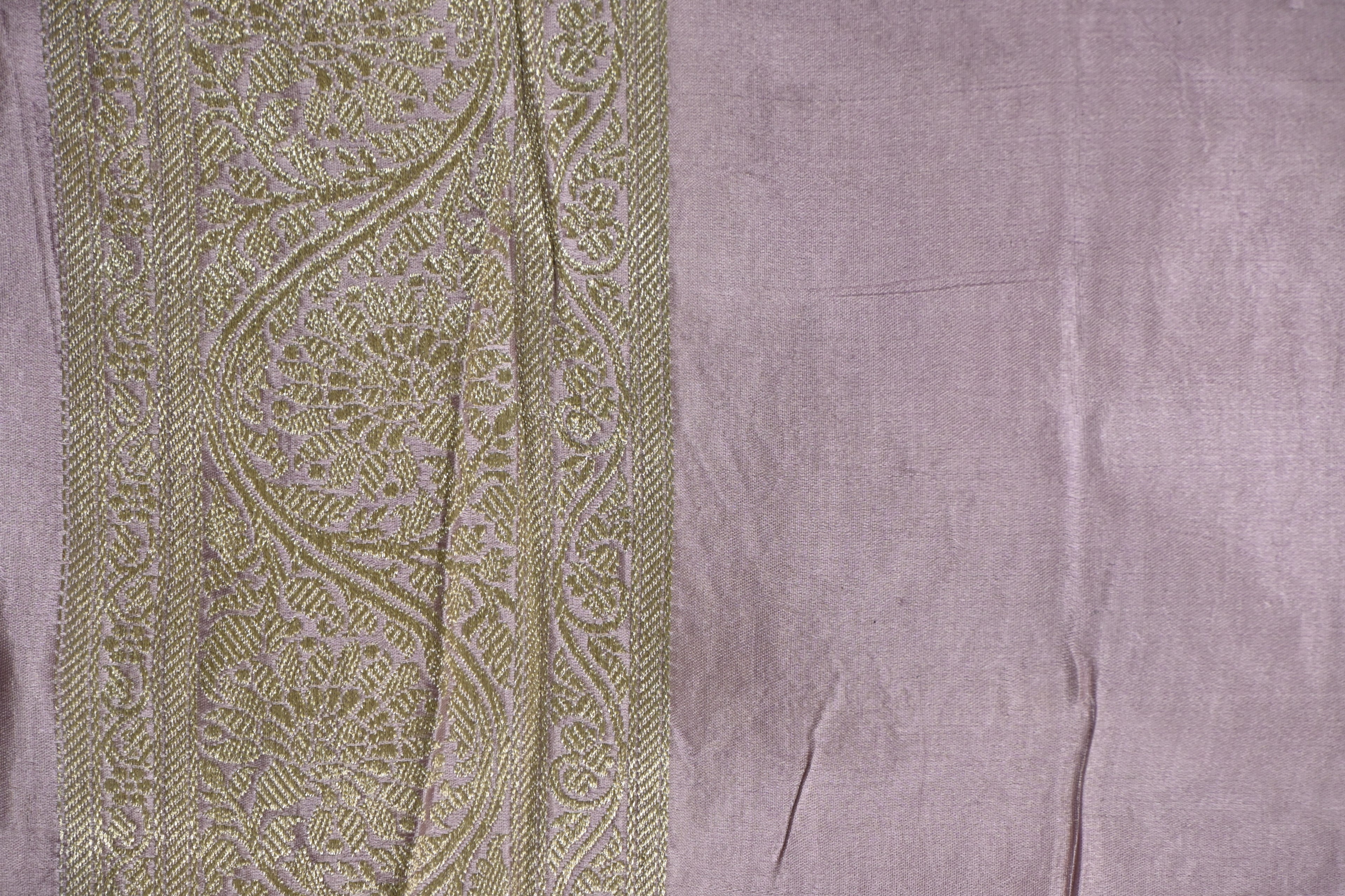 Dusty Lilac Pure Banarasi Satin Mashru Silk Saree