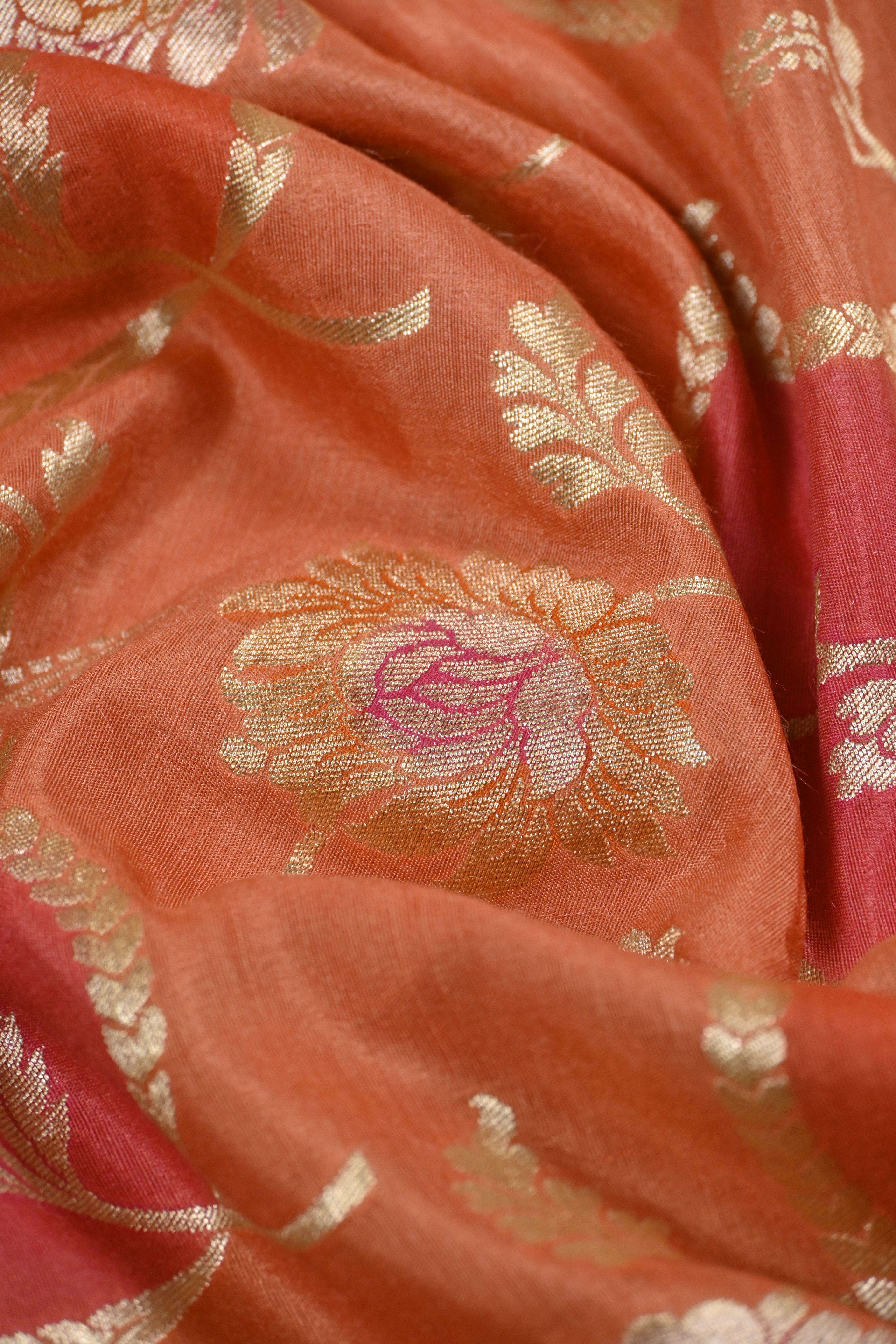 Burnt Orange Pure Moonga Silk Banarasi Saree