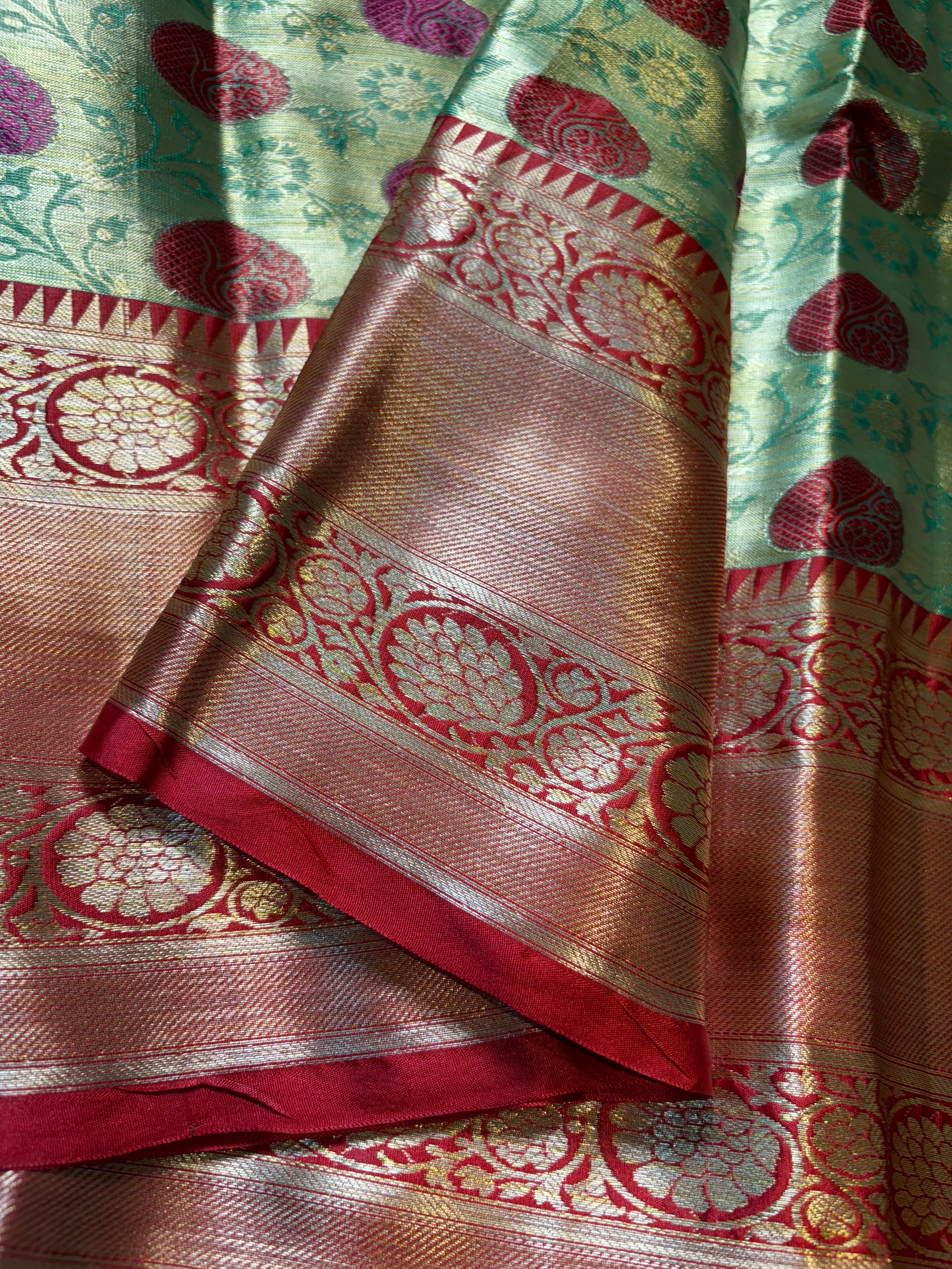 Green Banarasi Katan Tissue Meena Silk Saree