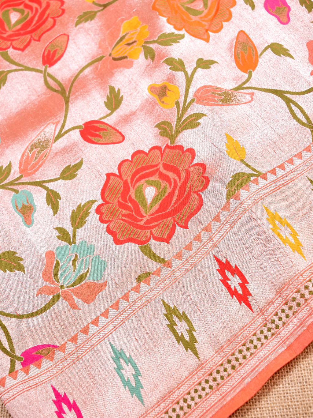 Handwoven Carrot Pink Banarasi Tussar Silk Saree