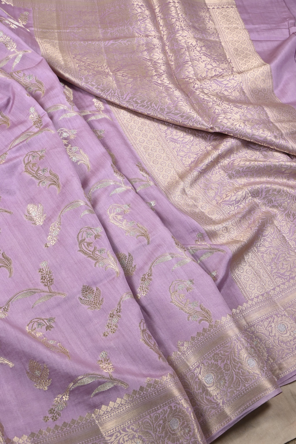 Lilac Pure Banarasi Moonga Silk Saree