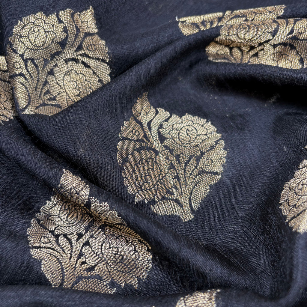 Black Banarasi Katan Chanderi Silk Saree