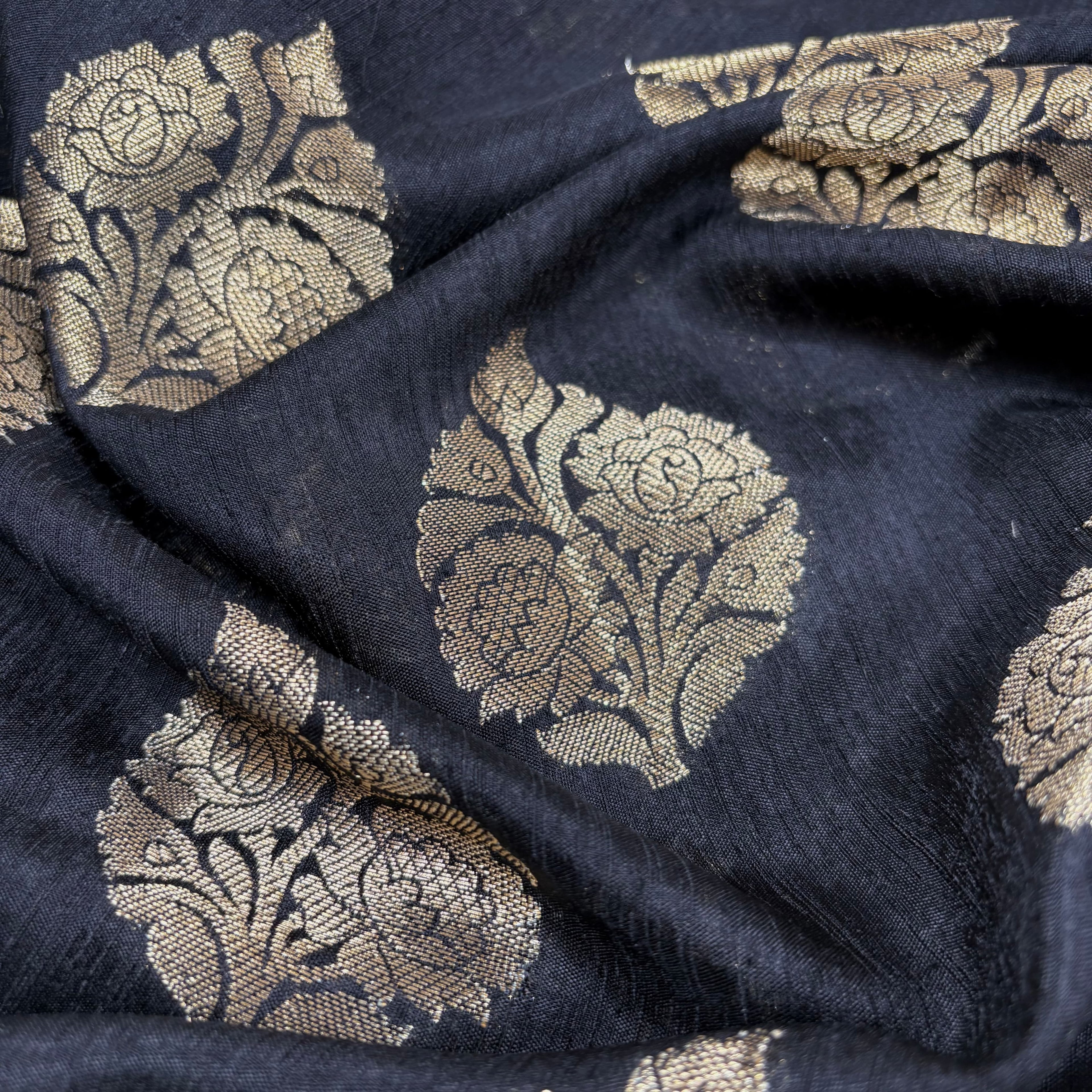 Black Banarasi Katan Chanderi Silk Saree