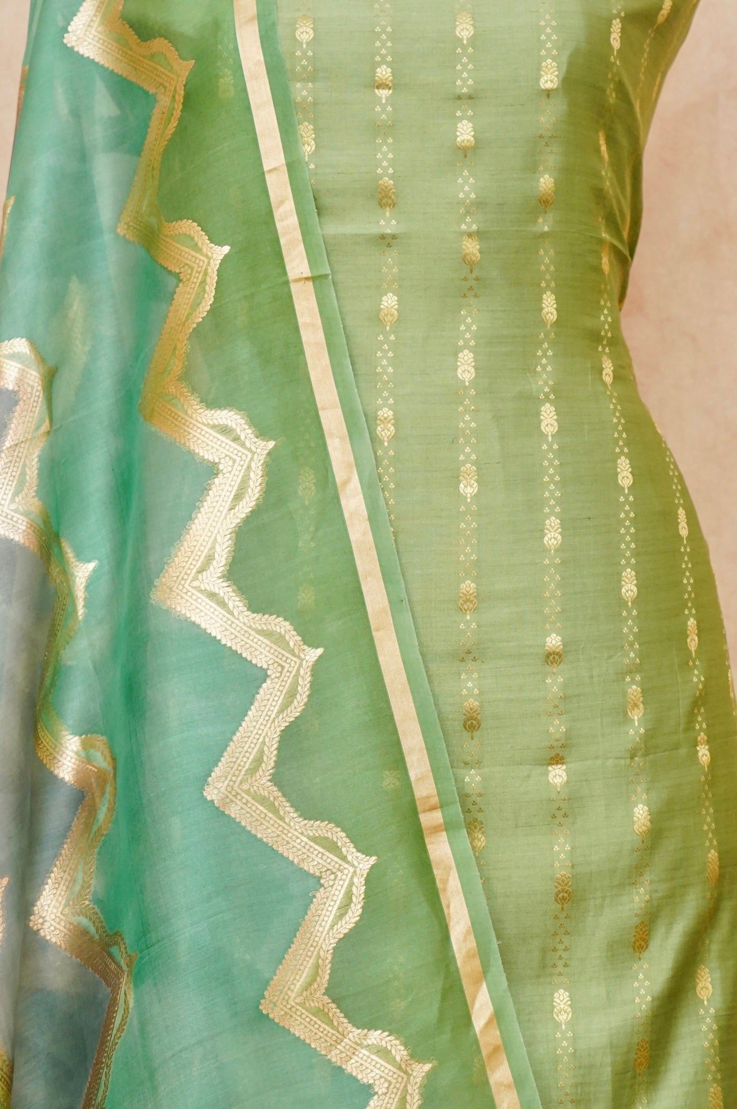 Handwoven Pista Green Banarasi Monga Silk Suit