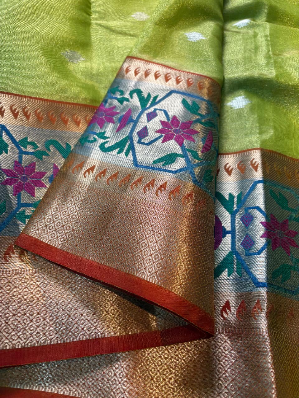 Contrast Banarasi Tissue Meena Saree