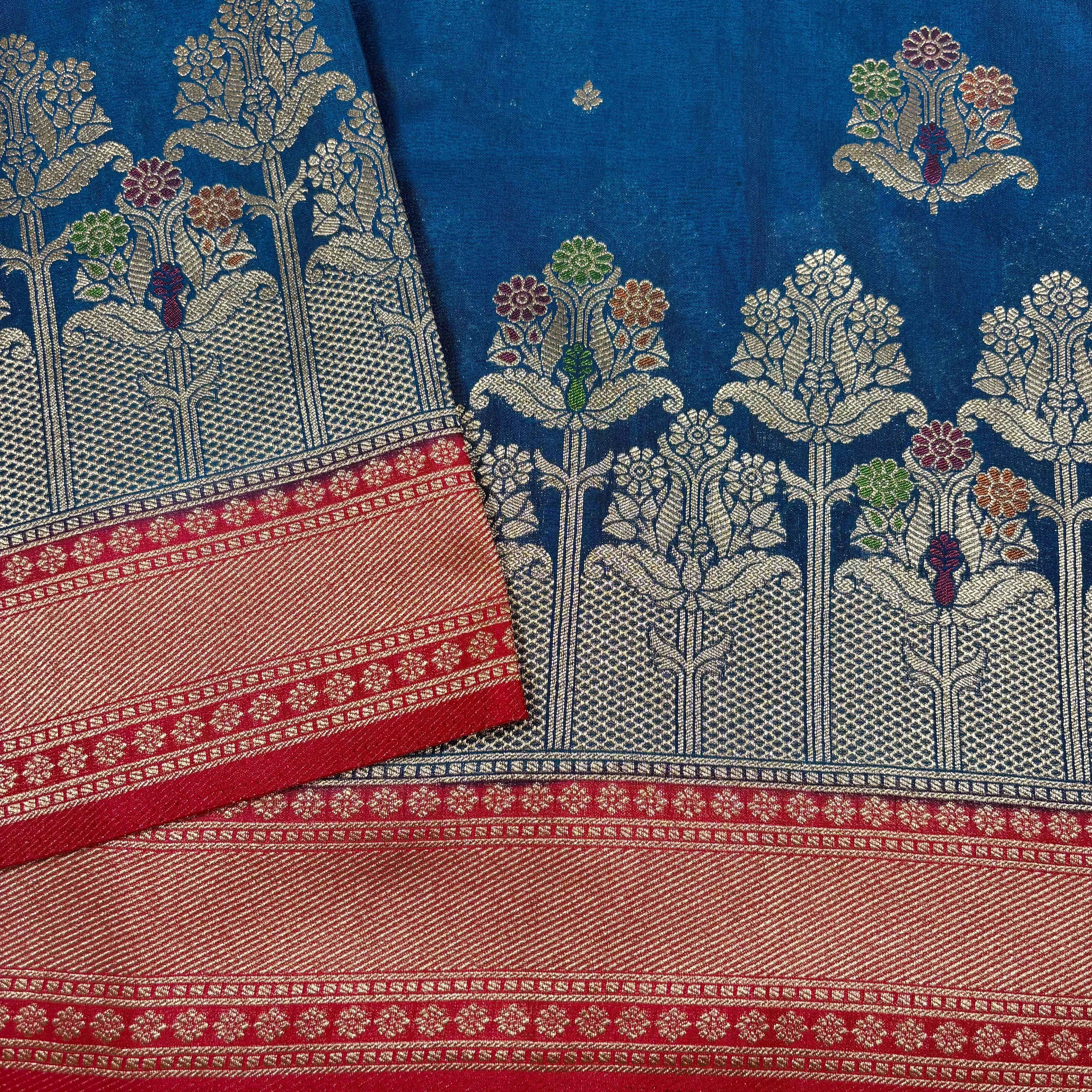 Blue Banarasi Crepe Georgette Silk Saree