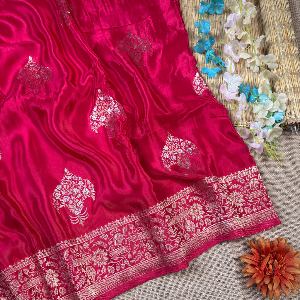 Hot Pink Banarasi Mashru Satin Silk Saree