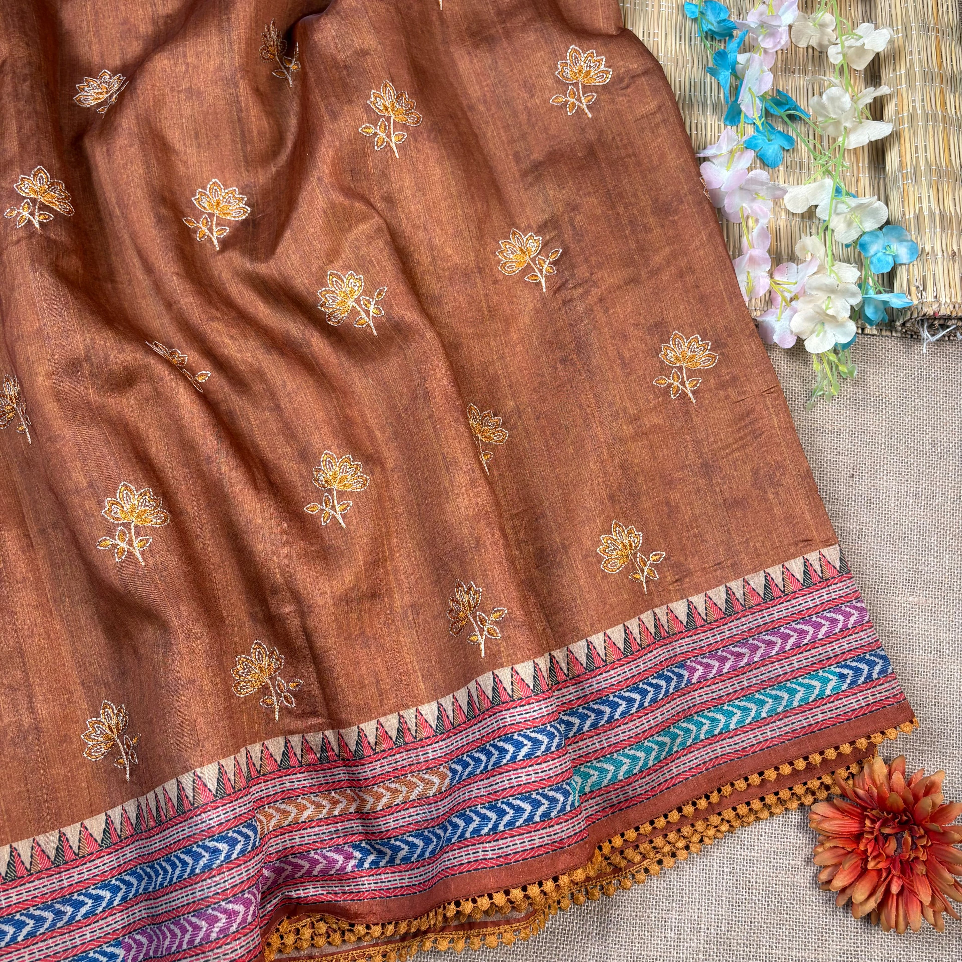 Chocolate Brown Banarasi Tussar Matka