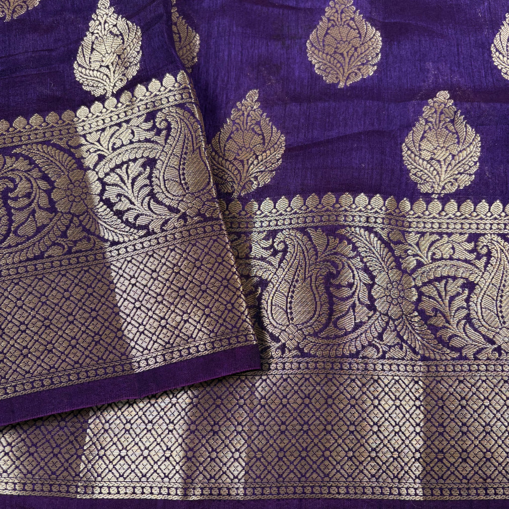 Purple Banarasi Katan Chanderi Silk Saree