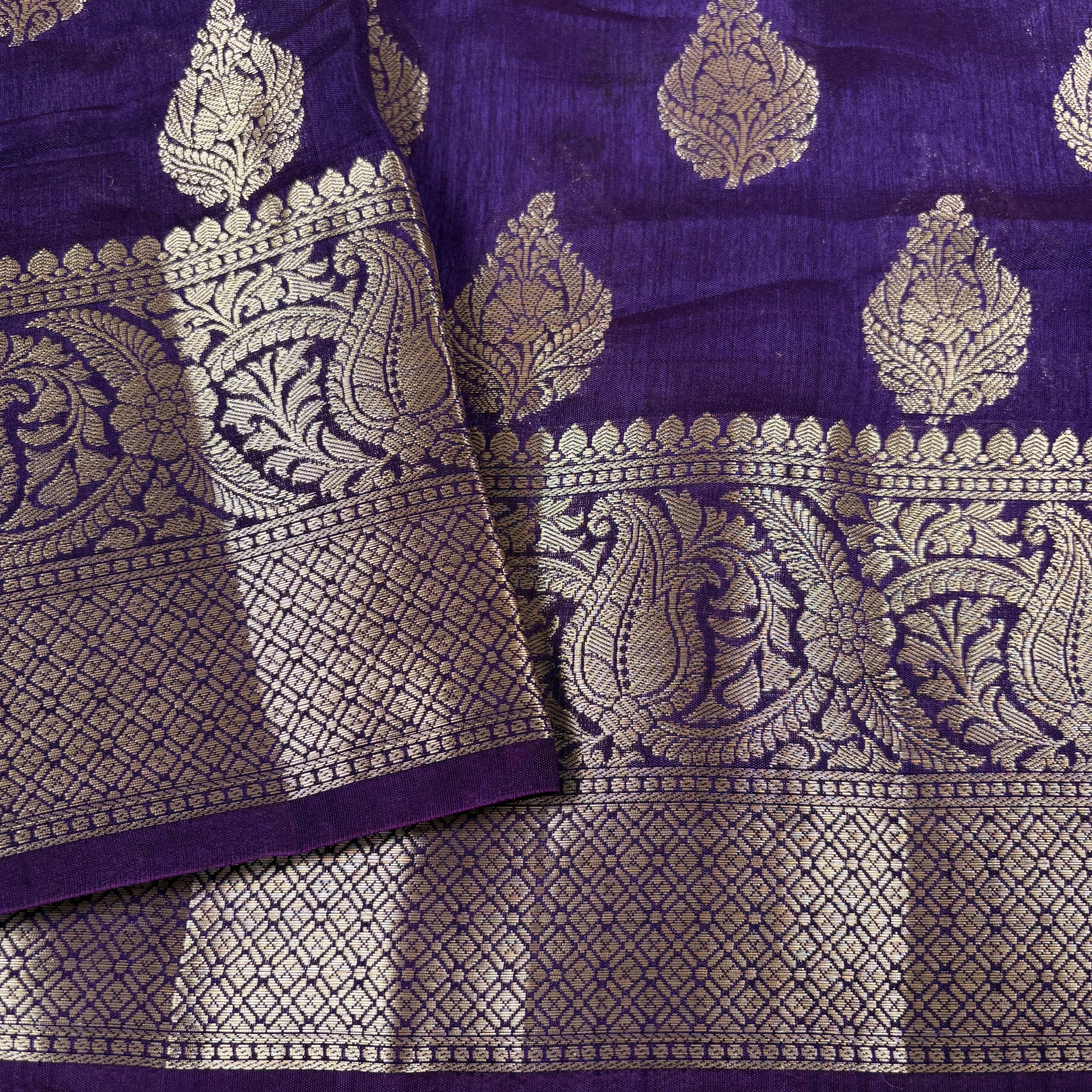 Purple Banarasi Katan Chanderi Silk Saree