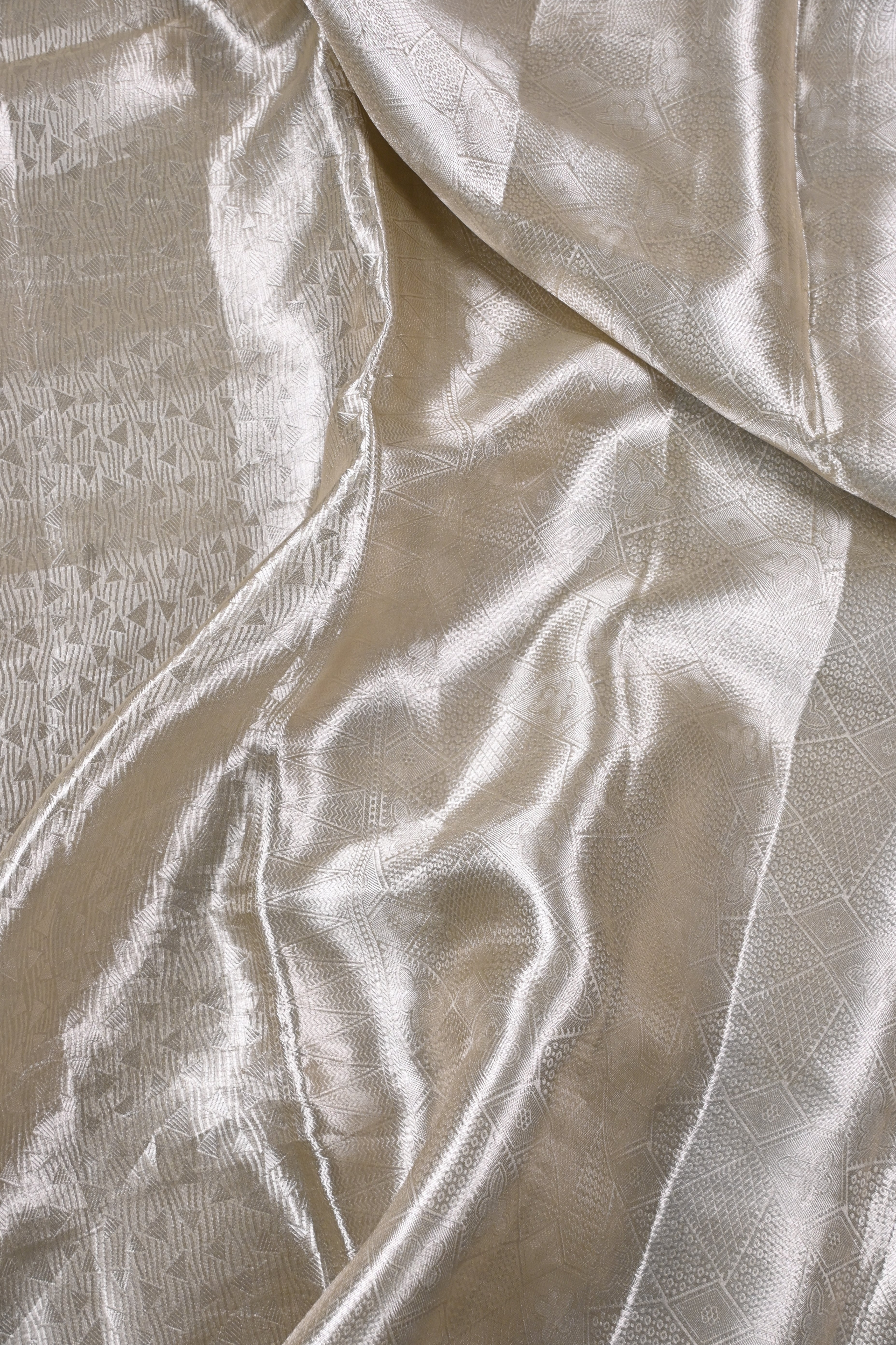 Baby Beige Pure Banarasi Molten Tissue Silk Saree