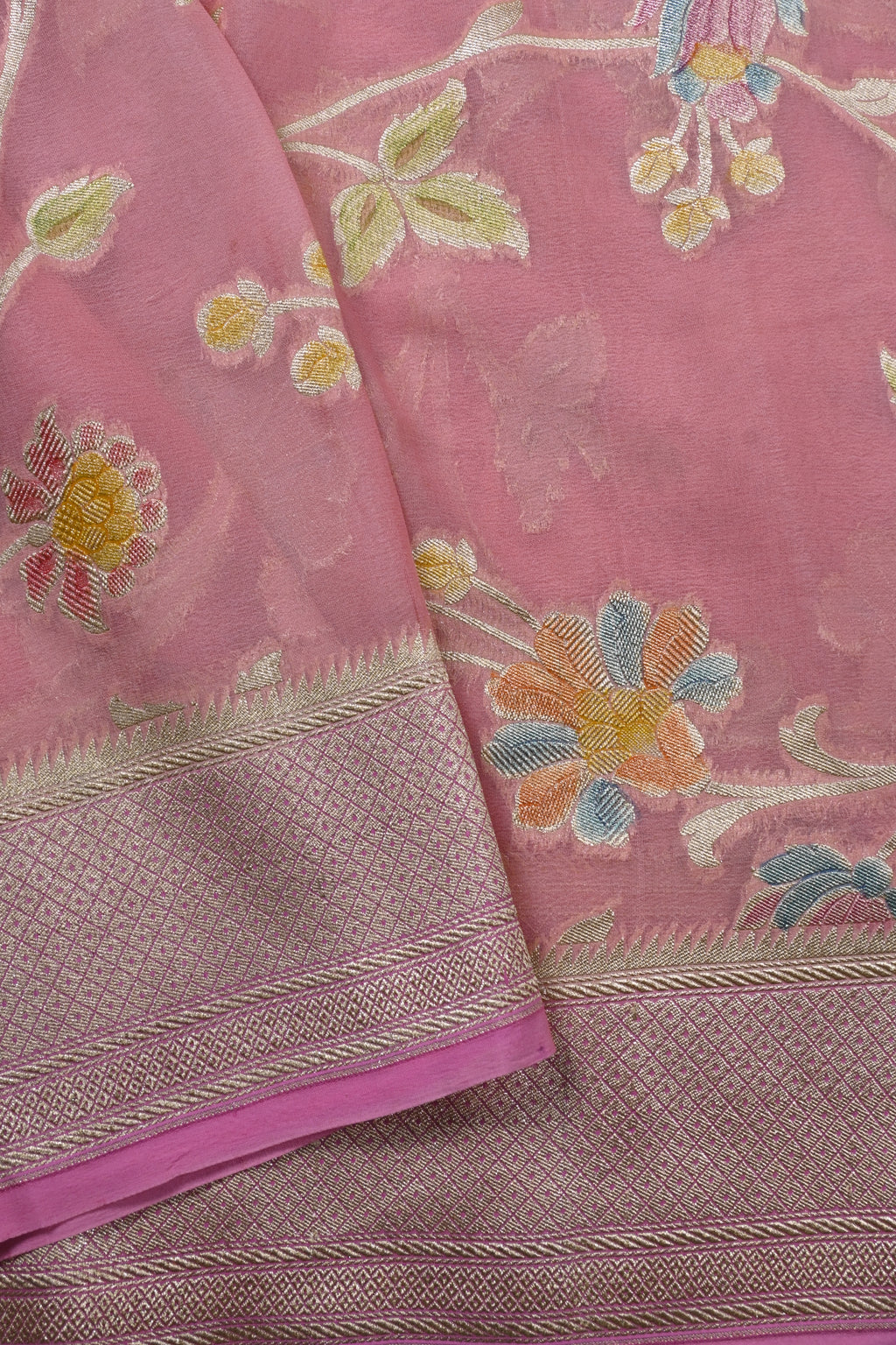 Peach Pure Banarasi Khaddi Georgette Silk Saree