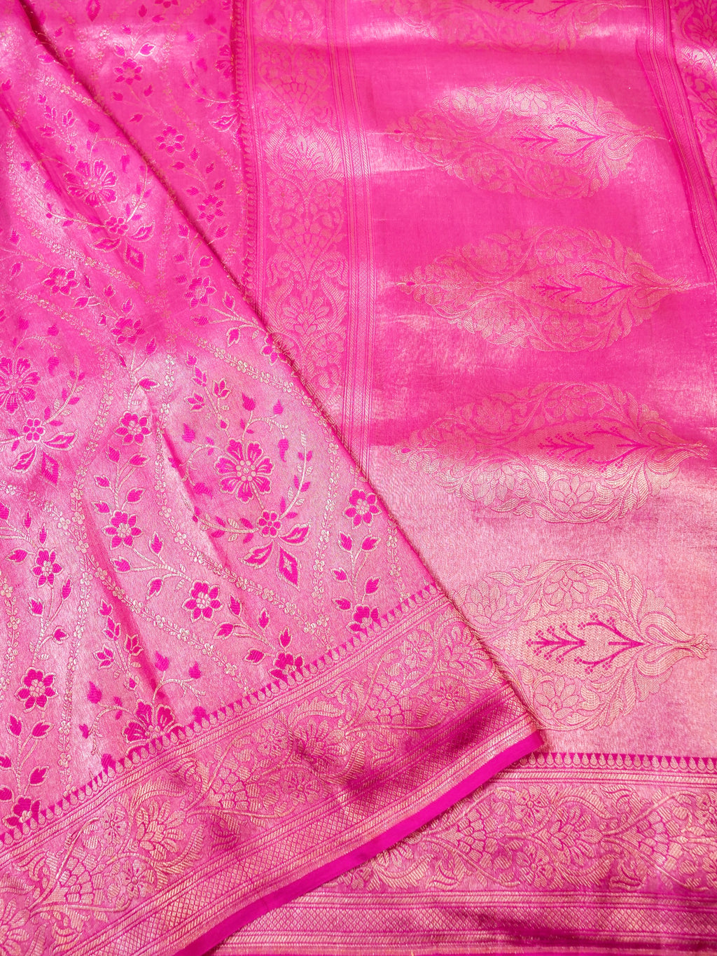 Handwoven Pink Banarasi Katan Soft Tissue Silk Saree