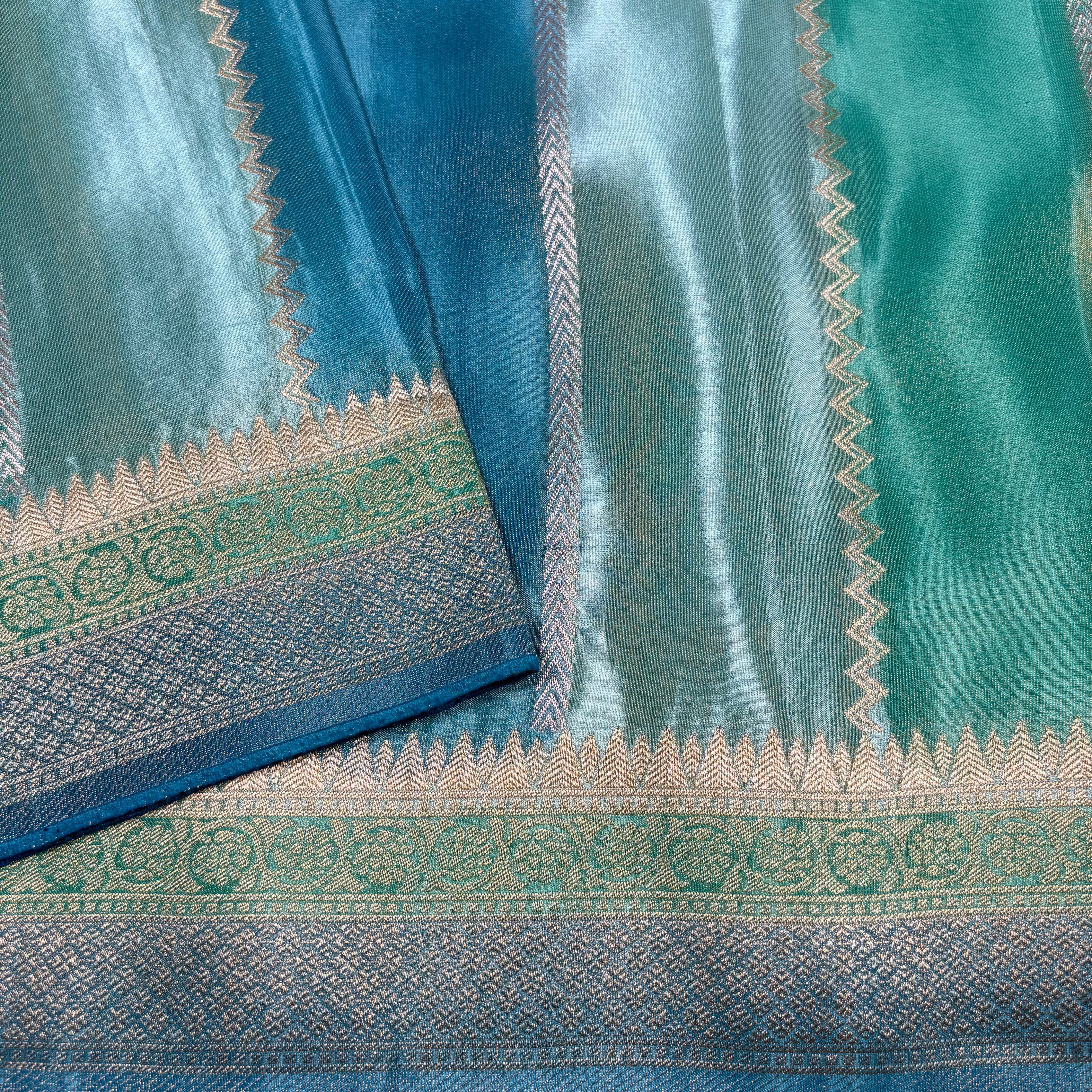 Shi Green Banarasi Rangkat Tissue Georgette Silk Saree