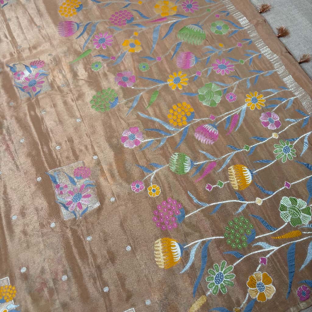 Beige Banarasi Chinon Georgette Silk Saree