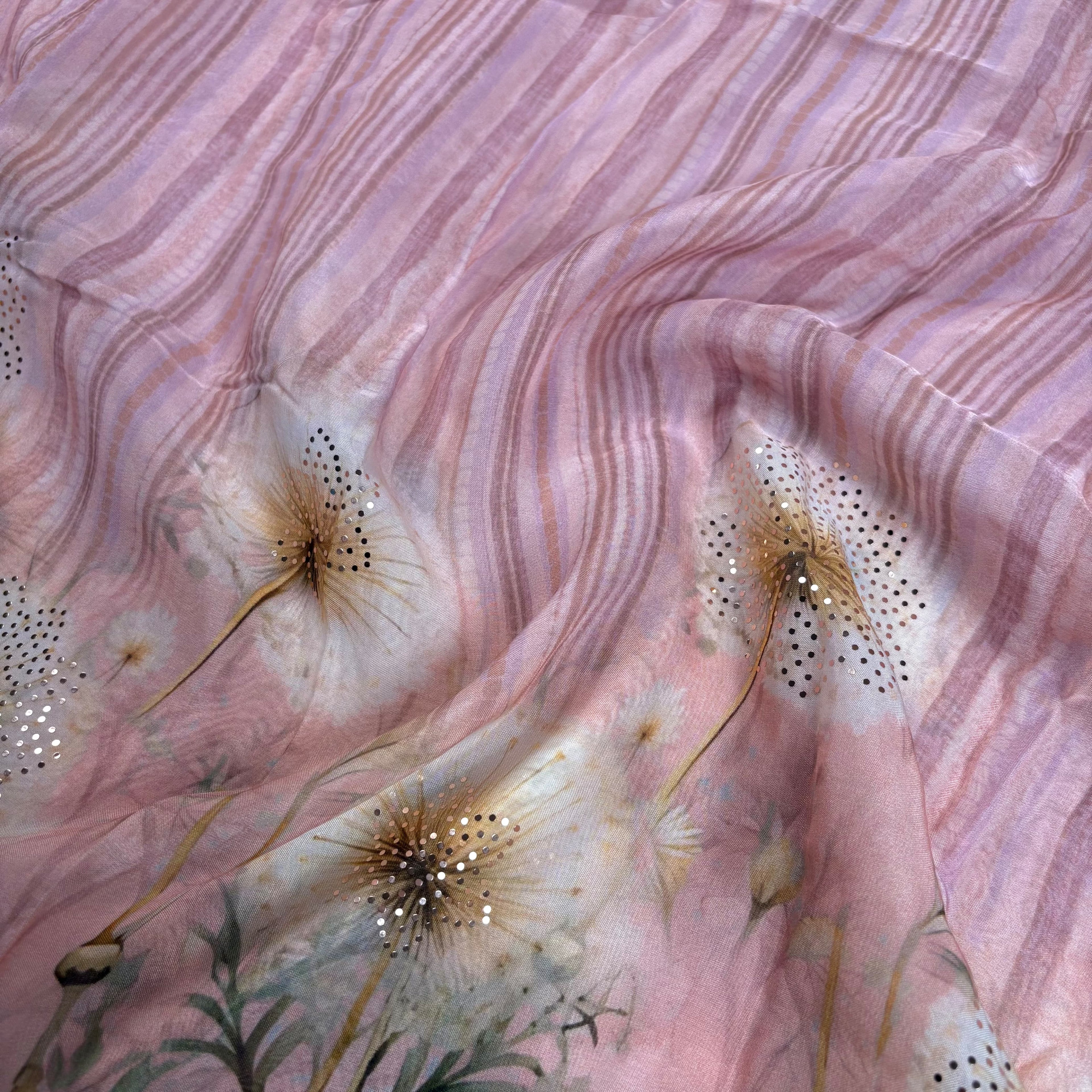 Lilac Banarasi Georgette Satin Saree