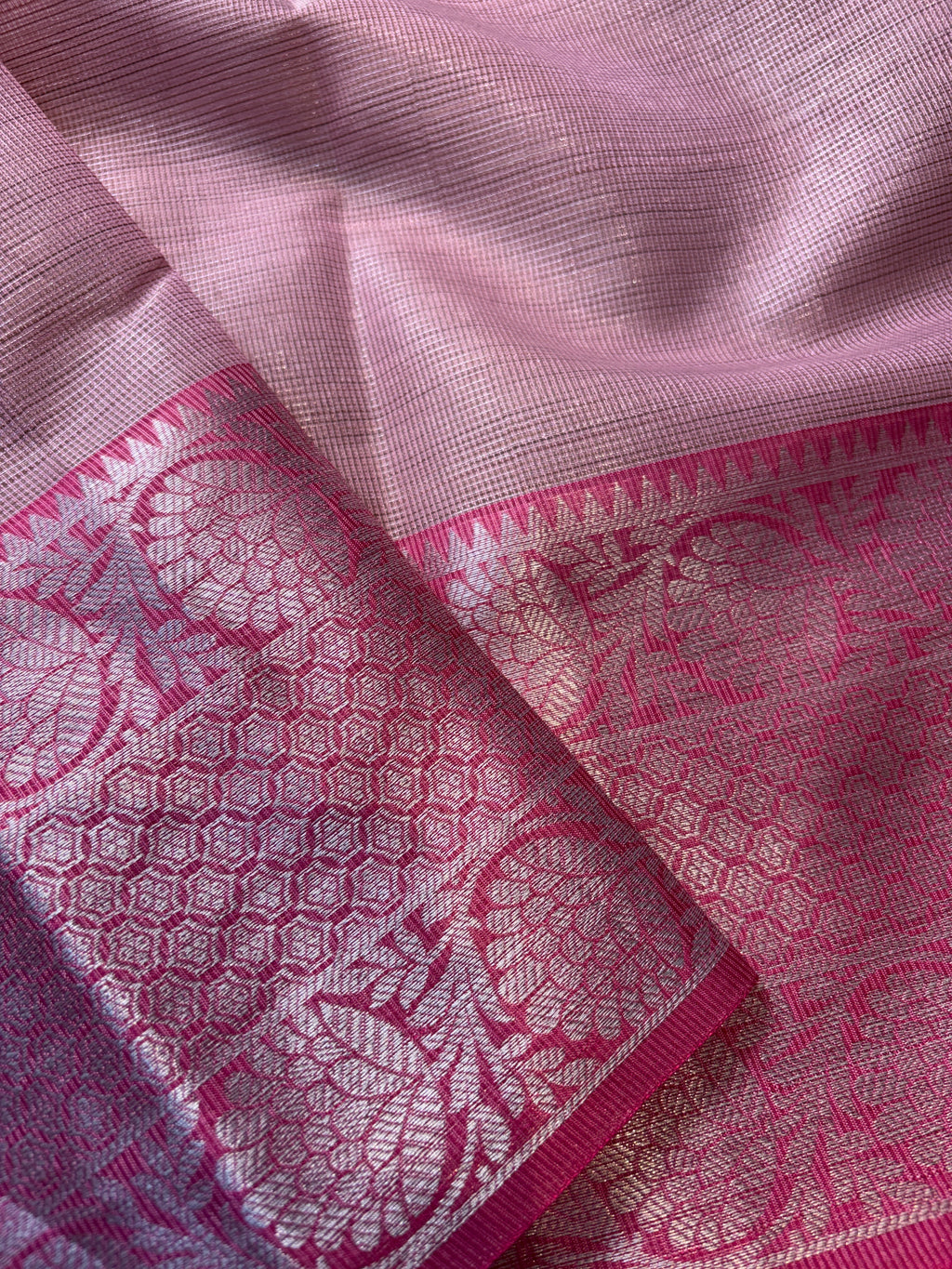Baby Pink Banarasi Tissue Silk Saree