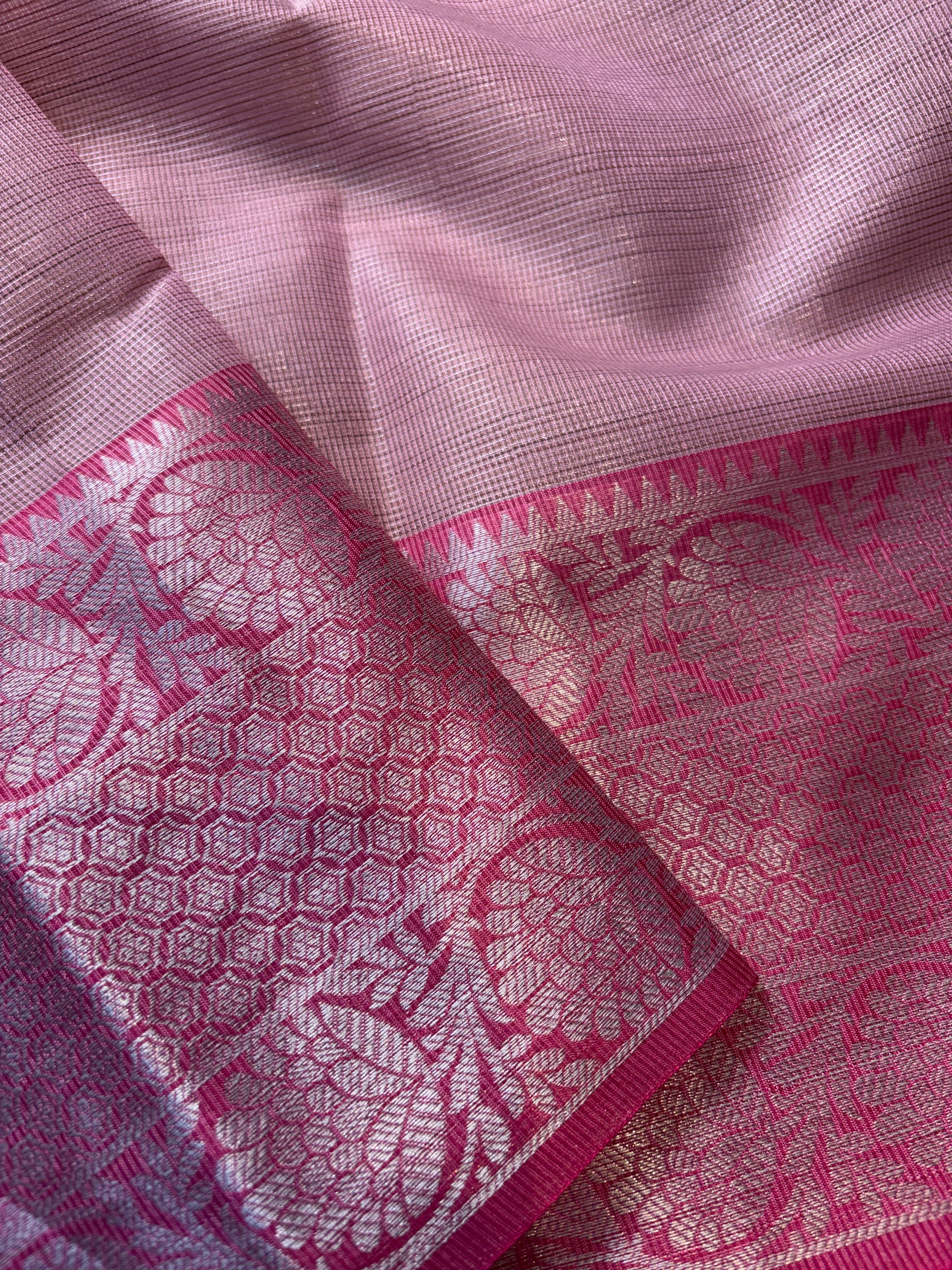 Baby Pink Banarasi Tissue Silk Saree