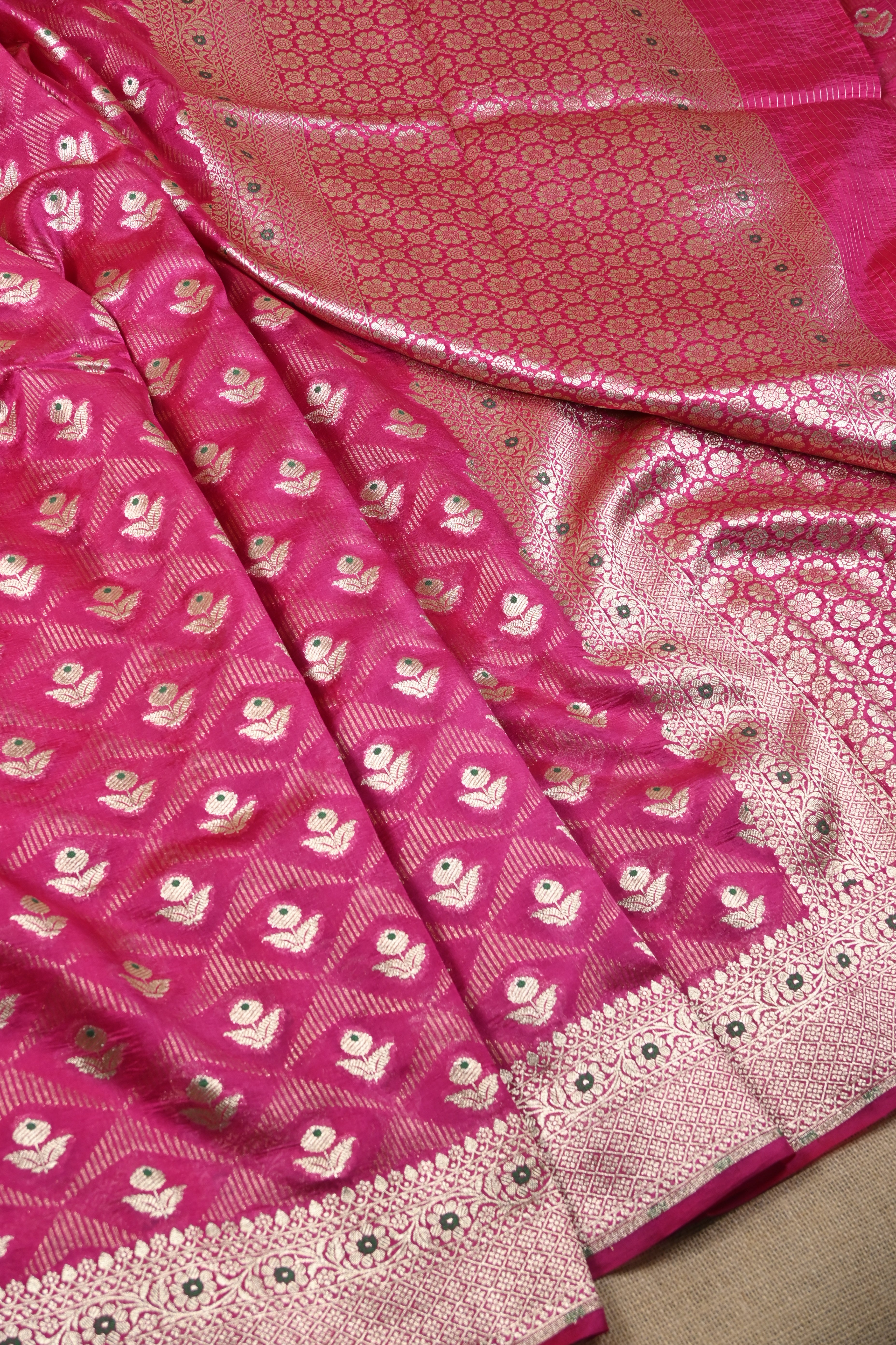 Hot Pink Pure Banarasi Katan Silk Saree