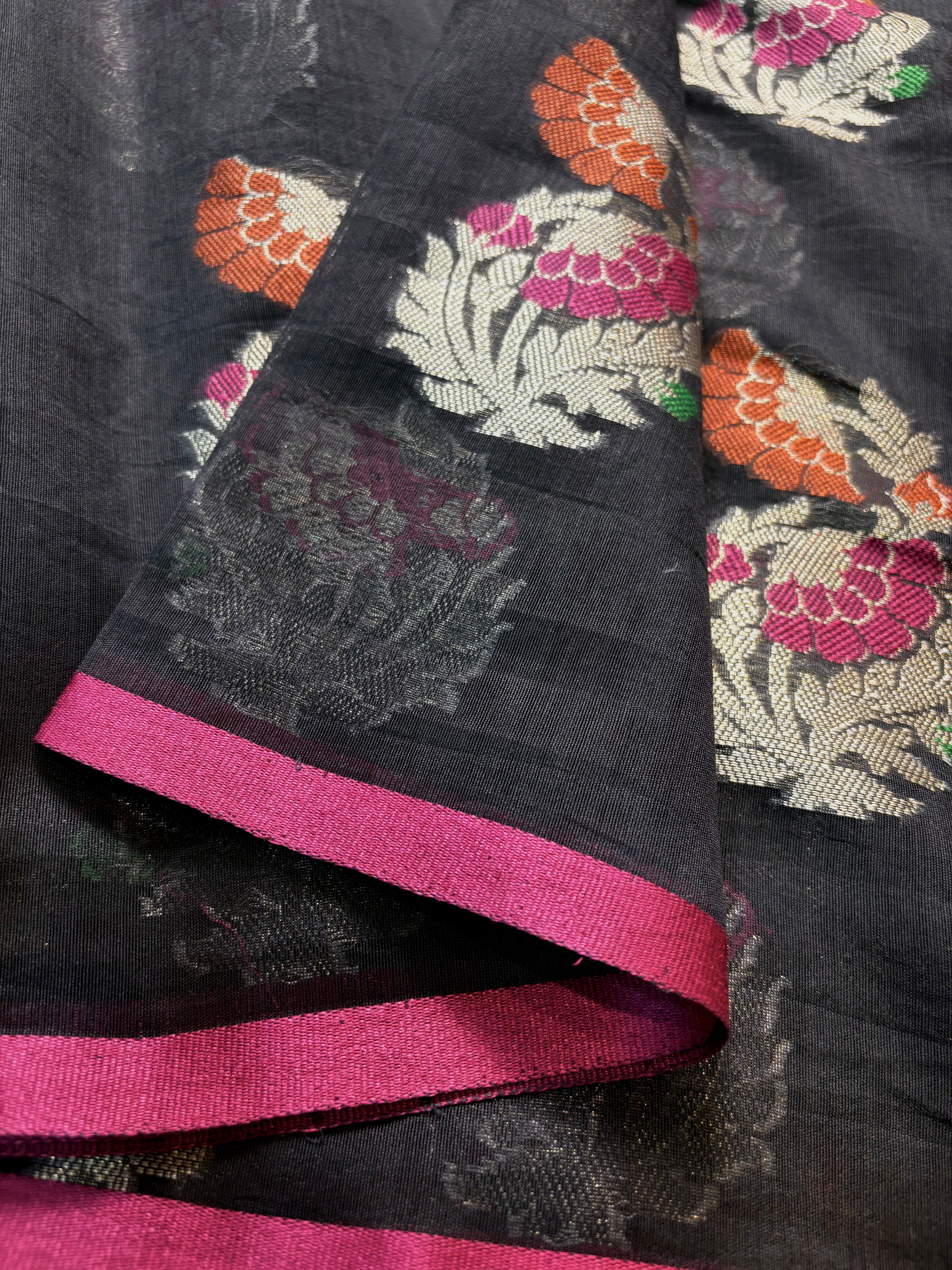 Black Banarasi Fancy Mesrise Meena Saree