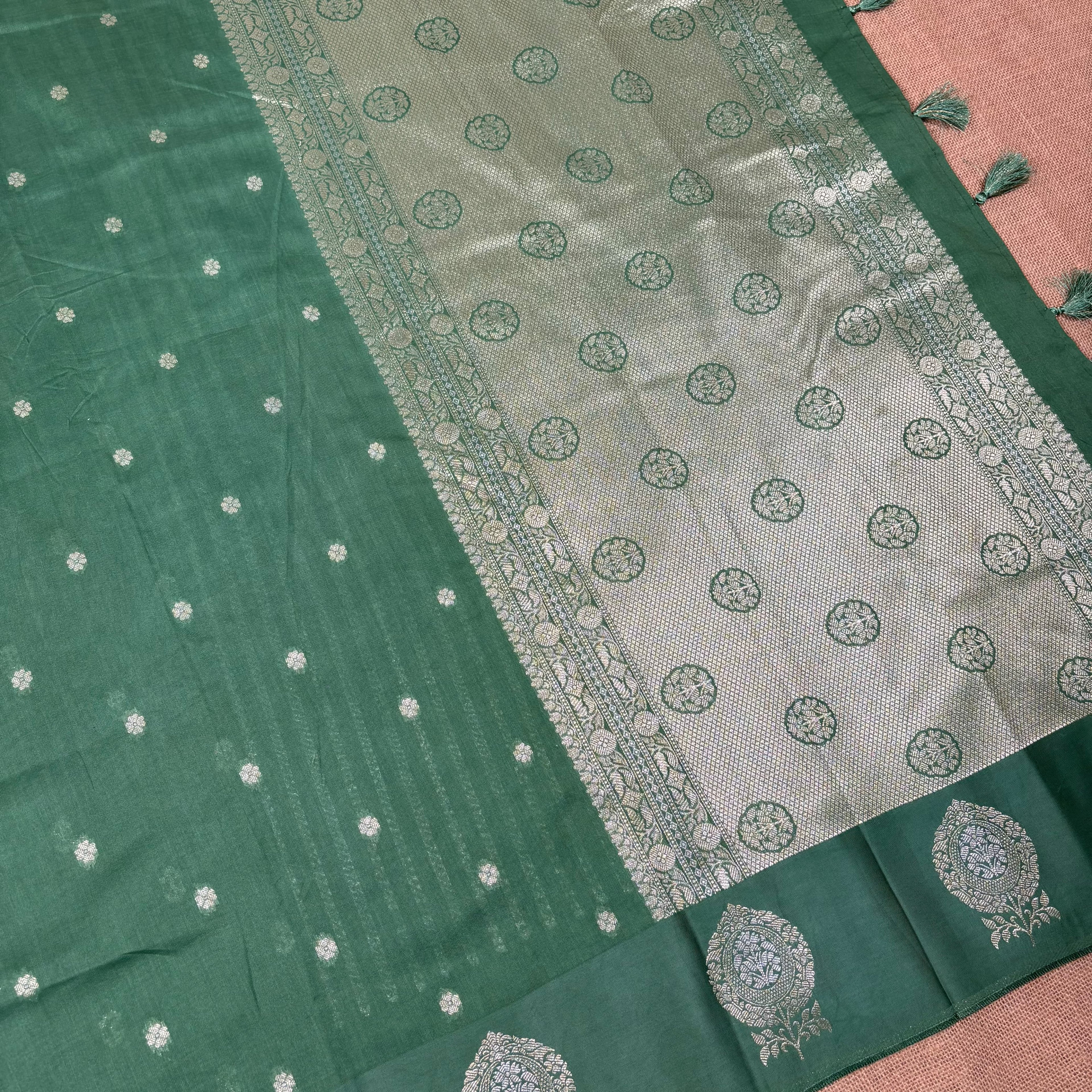 Olive Green Banarasi Mashru Silk Saree