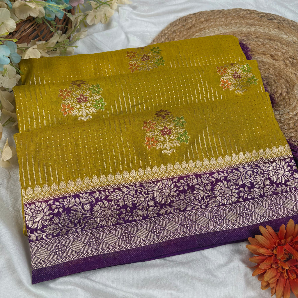 Mustard Yellow Banarasi Katan Georgette Silk Saree
