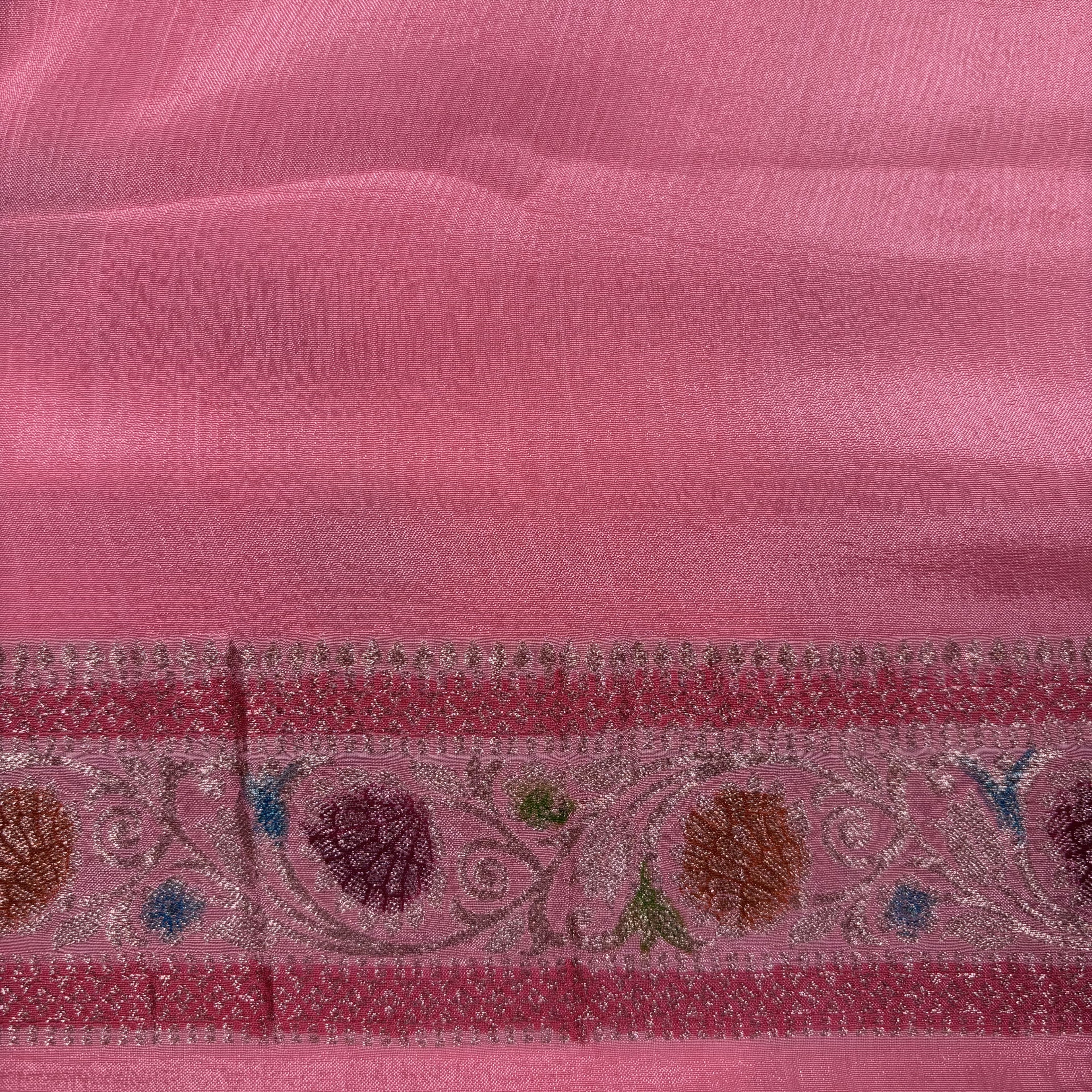 Baby Pink Banarasi Viscose Georgette Silk Saree