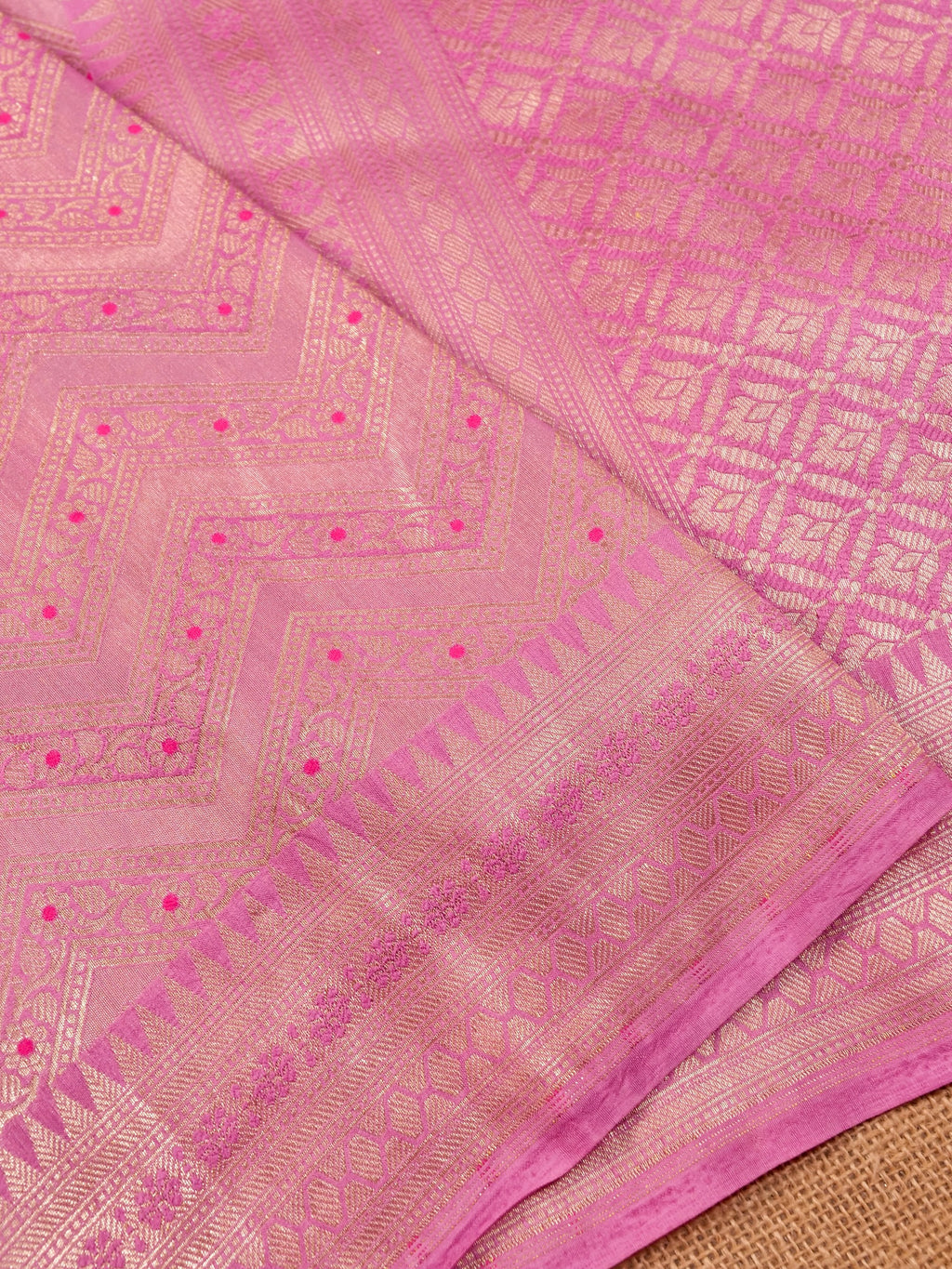 Handwoven Pink Banarasi Katan Soft Tissue Silk Saree