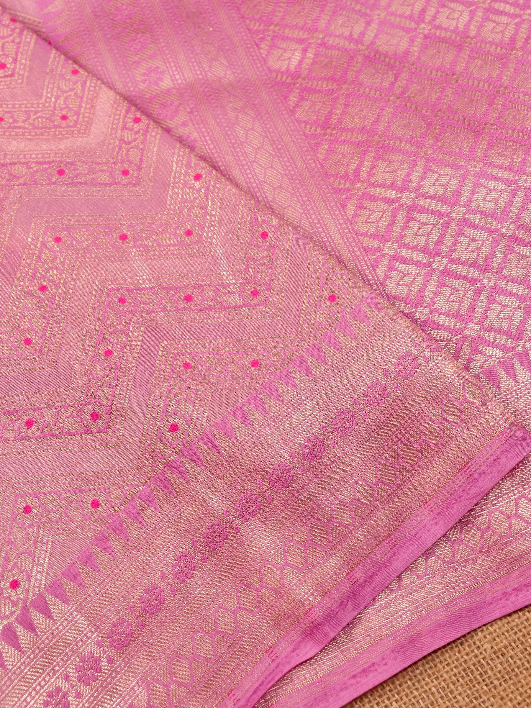 Handwoven Pink Banarasi Katan Soft Tissue Silk Saree